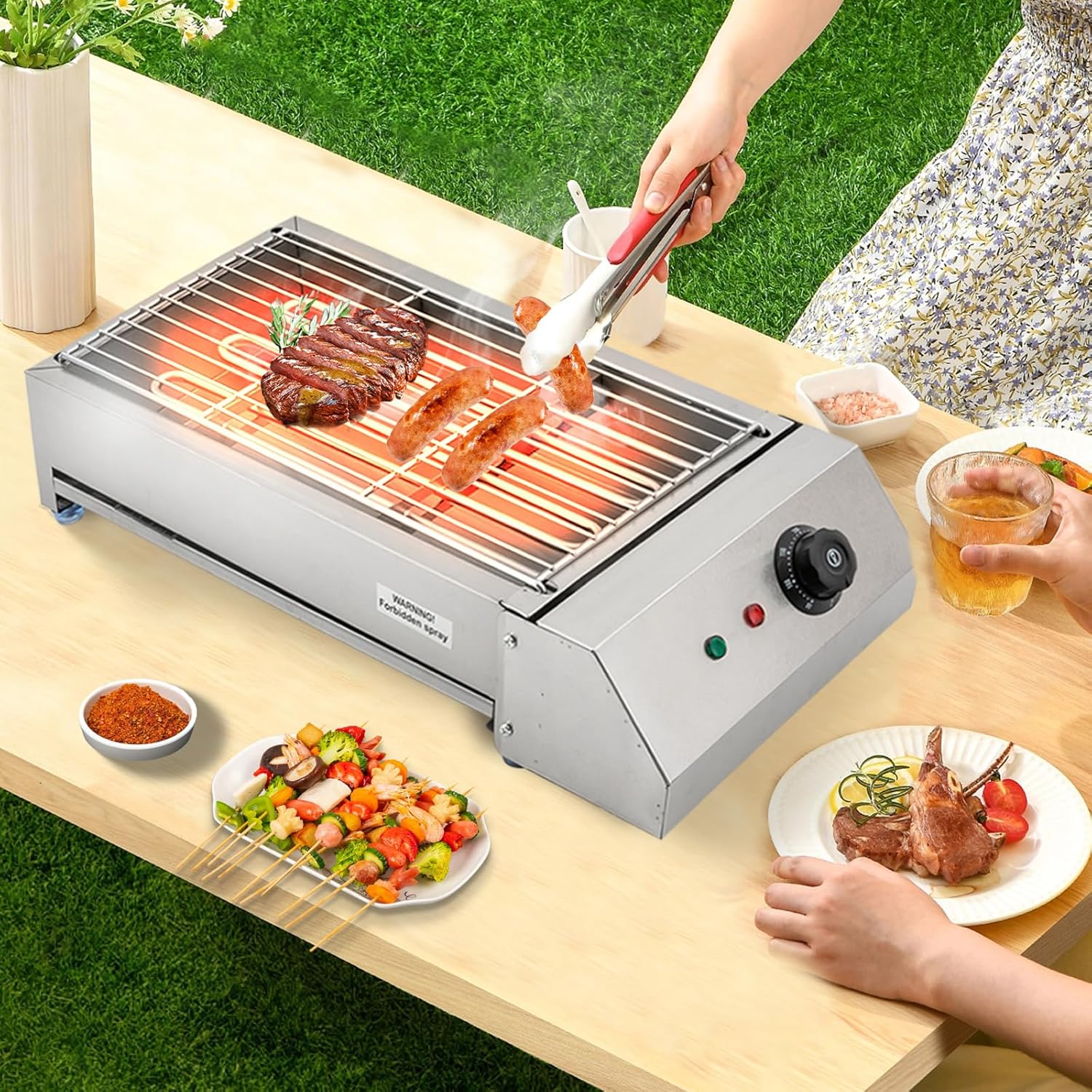 Bbq Grill,1.5kw 110v Heat Control Electric Portable Barbecue Oven Grill,Electric Griller With Adjustable Temp 50-300°C(122-572°F),Clear Indicators And Non-Slip Mat For Indoor Outdoor Barbecue