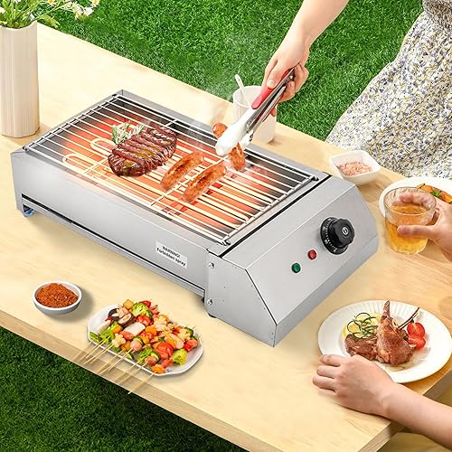 Miniatura 5 de Parrilla eléctrica, parrilla eléctrica comercial para interiores con control de temperatura a 572 F, parrilla extraíble y placas de plancha,