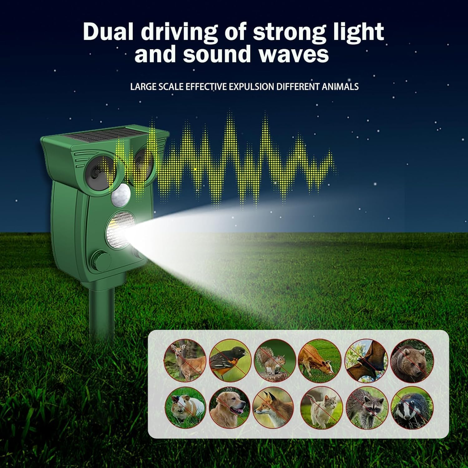 Repelente solar para gatos para jardines, Reino Unido, 4 modos, disuasorio de gatos, repelente ultrasónico para gatos con sensor de movimiento PIR y luz intermitente, repelente ultrasónico impermeable