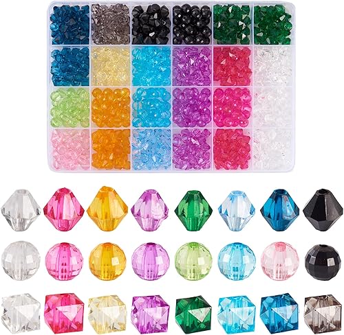 Craftdady 640 cuentas redondas de cristal facetadas de 0.315 pulgadas (0.315 in), cuentas espaciadoras sueltas de acrílico, cuentas transparentes