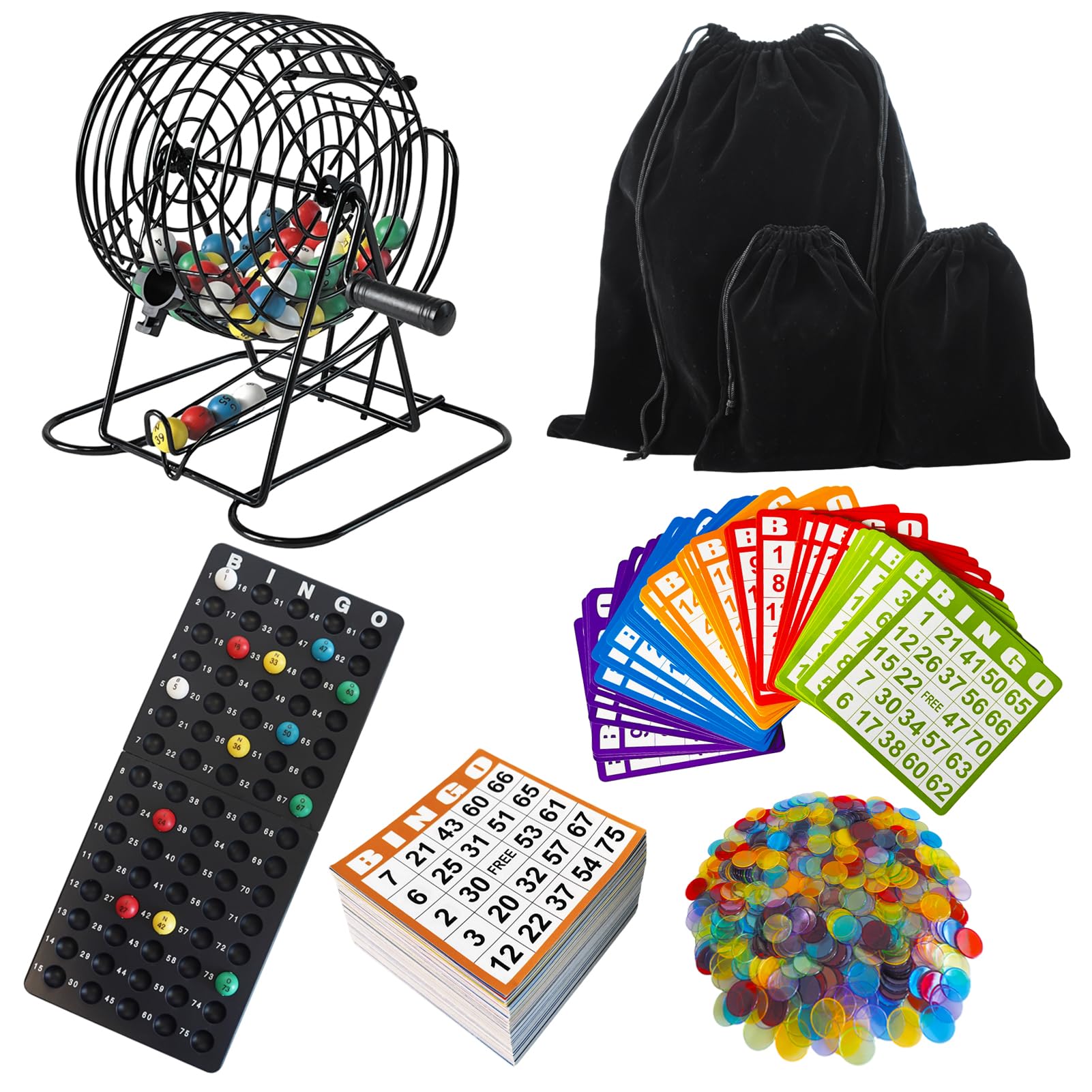 Photo 1 of (missing games) SEETOOOGAMES Deluxe Bingo Game Set - Metal Cage, 50 Bingo Cards, 500 Paper Sheets, 500 Chips, 75 Balls, Plastic Master Board - Great for Large Groups, Family Games Nights Parties (Classic Cage)