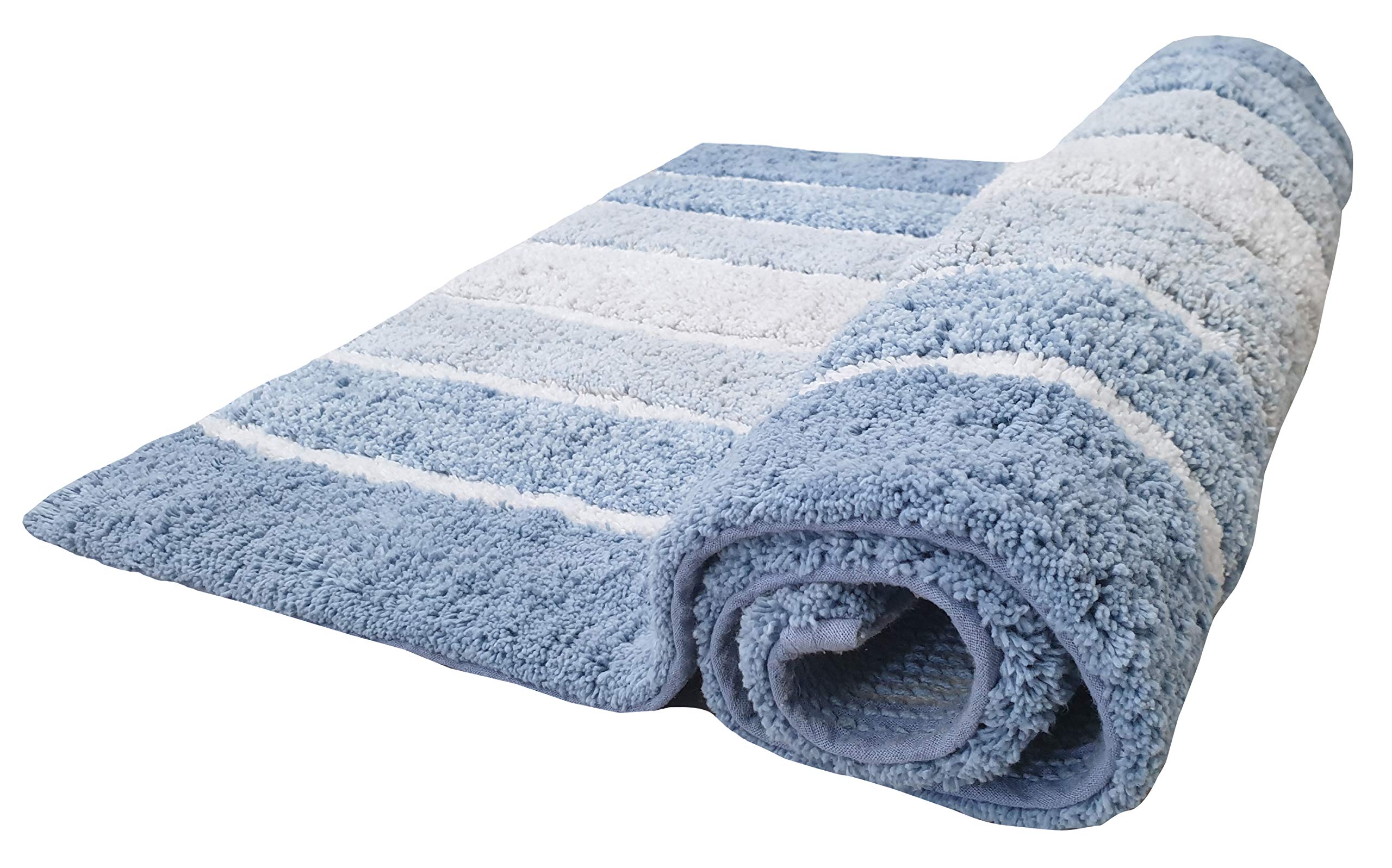 2-częściowy zestaw bawełnianych dywaników łazienkowych w paski – 100% bawełniana mata łazienkowa, 21 x 32 / 43 x 60 cm, miękki, chłonny można prać w pralce, niebieski