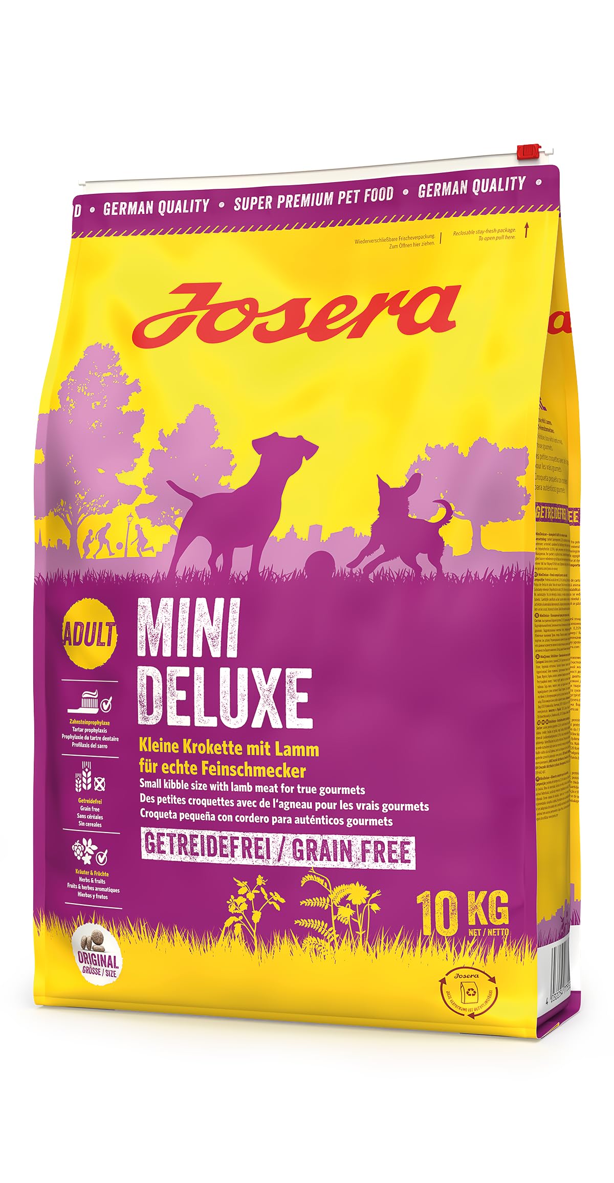 JOSERA MiniDeluxe (1 x 10 kg) | Adult Mini | Premium Trockenfutter für ausgewachsene Hunde Kleiner Rassen | Lamm & Süßkartoffel | Kleine Kroketten | extraverträglich | weizenfrei | 1er Pack