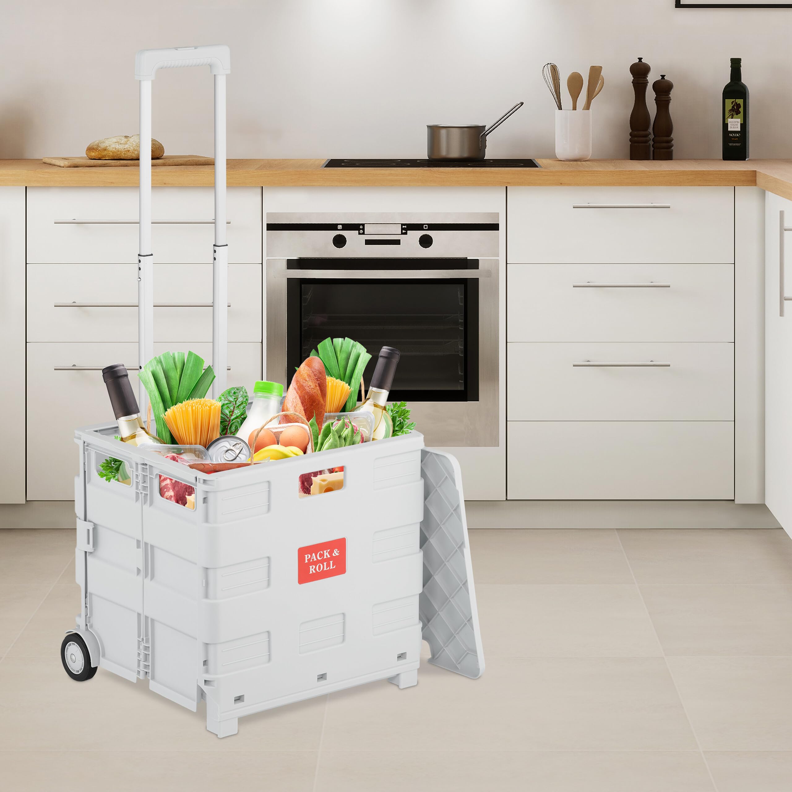 Relaxdays Chariot de Courses Pliable, avec roulettes, Couvercle et poignée télescopique, jusqu'à 35 kg, Blanc