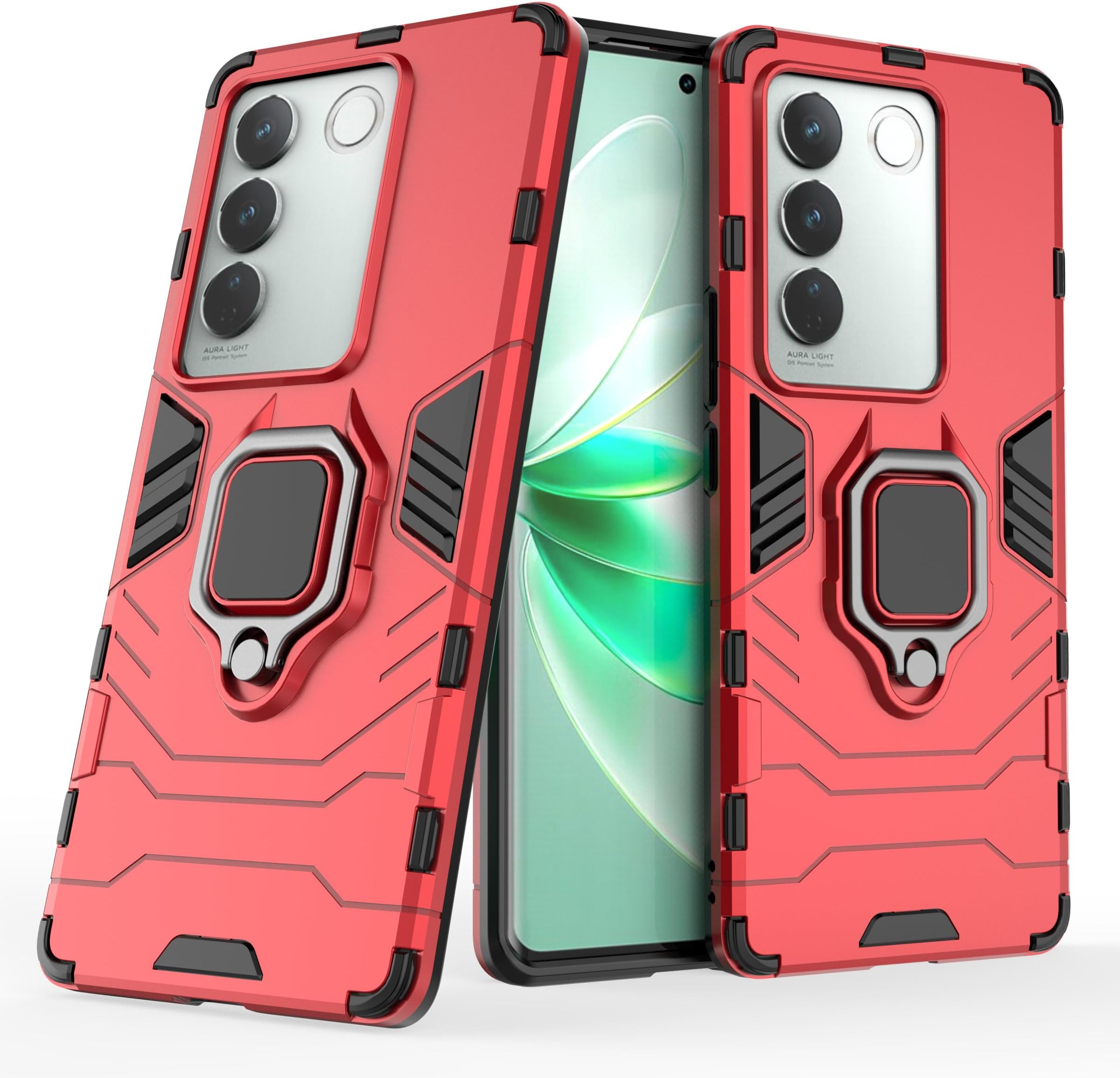 Case for VIVO V27 5G/V27 Pro/S16/S16 PRO,Hybrid Heavy Duty Protection Shockproof Defender Kickstand Armor Case Cover,Red