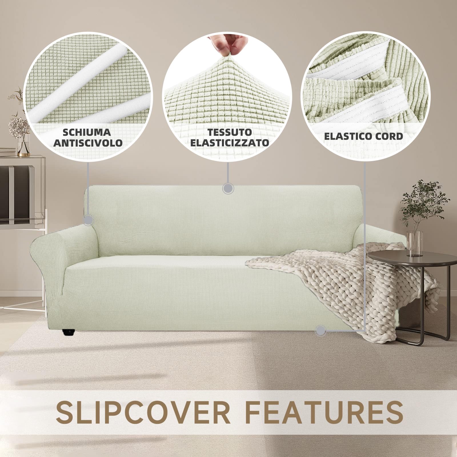 Ystyle Housse Canapé 2 Places avec Accoudoirs, Housse Canape Extensible, Protege Canape Universelle, Housses pour Meubles Protection pour Chiens Chats, Moderne Housse Fauteuil, Blanc Naturel
