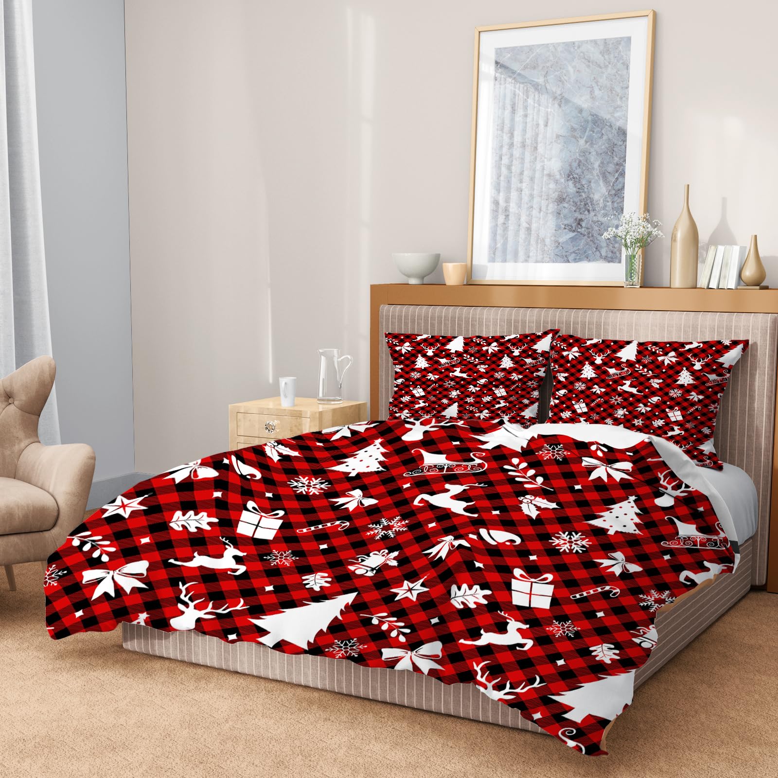 AVJWWD Set di biancheria da letto natalizia,Microfibra Copripiumino con Babbo Natale e alce motivo,decorazione natalizia, set regalo per ragazzi e ragazze (Natale B, 135 x 200 cm)