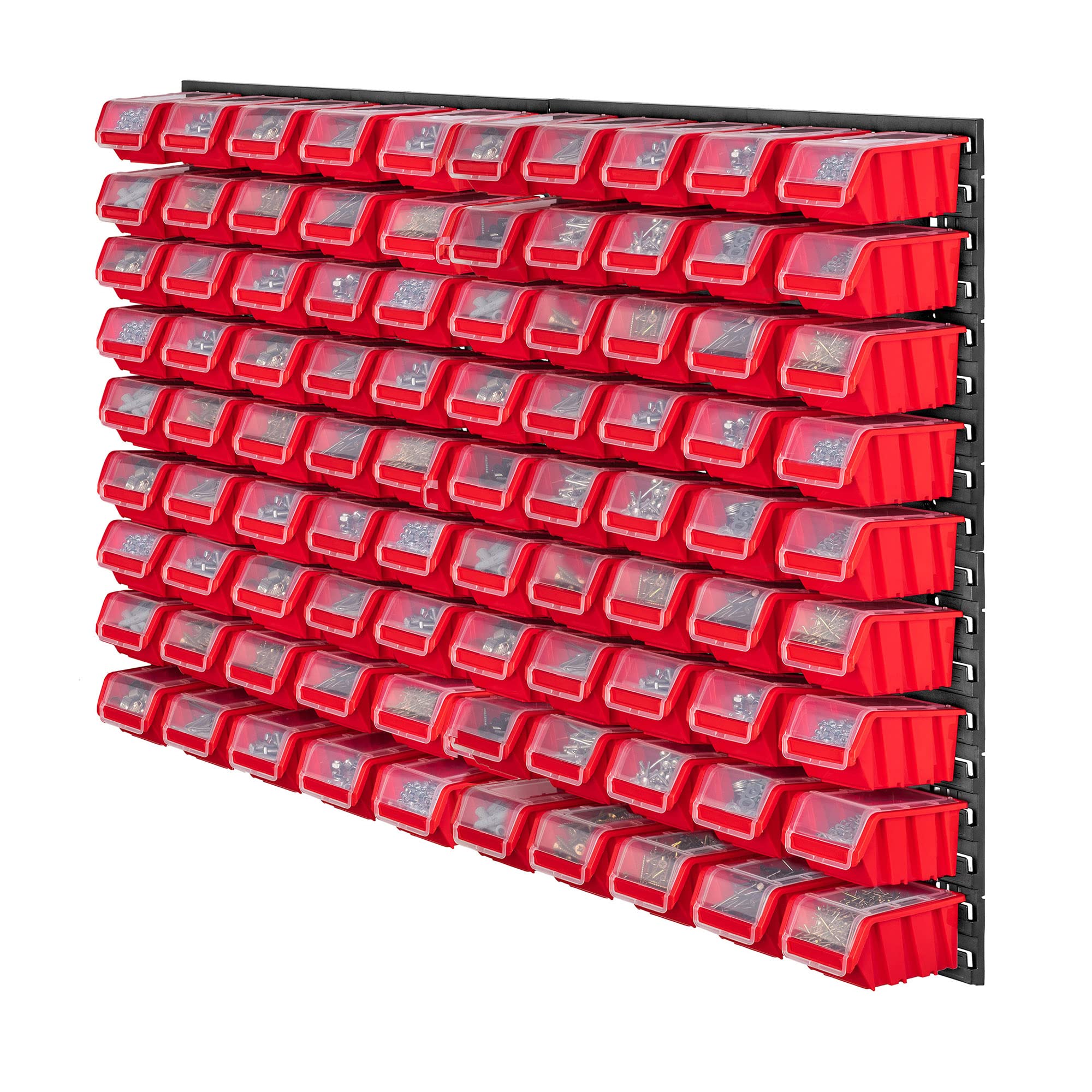 KADAX Werkstattwandregal, 116x78cm Lagersystem aus robustem Kunststoff, UV-Resistentes Werkstattregal, Erweiterbare Wandplatten, Schüttenregal für Garage, (Rot, 90 tlg.)