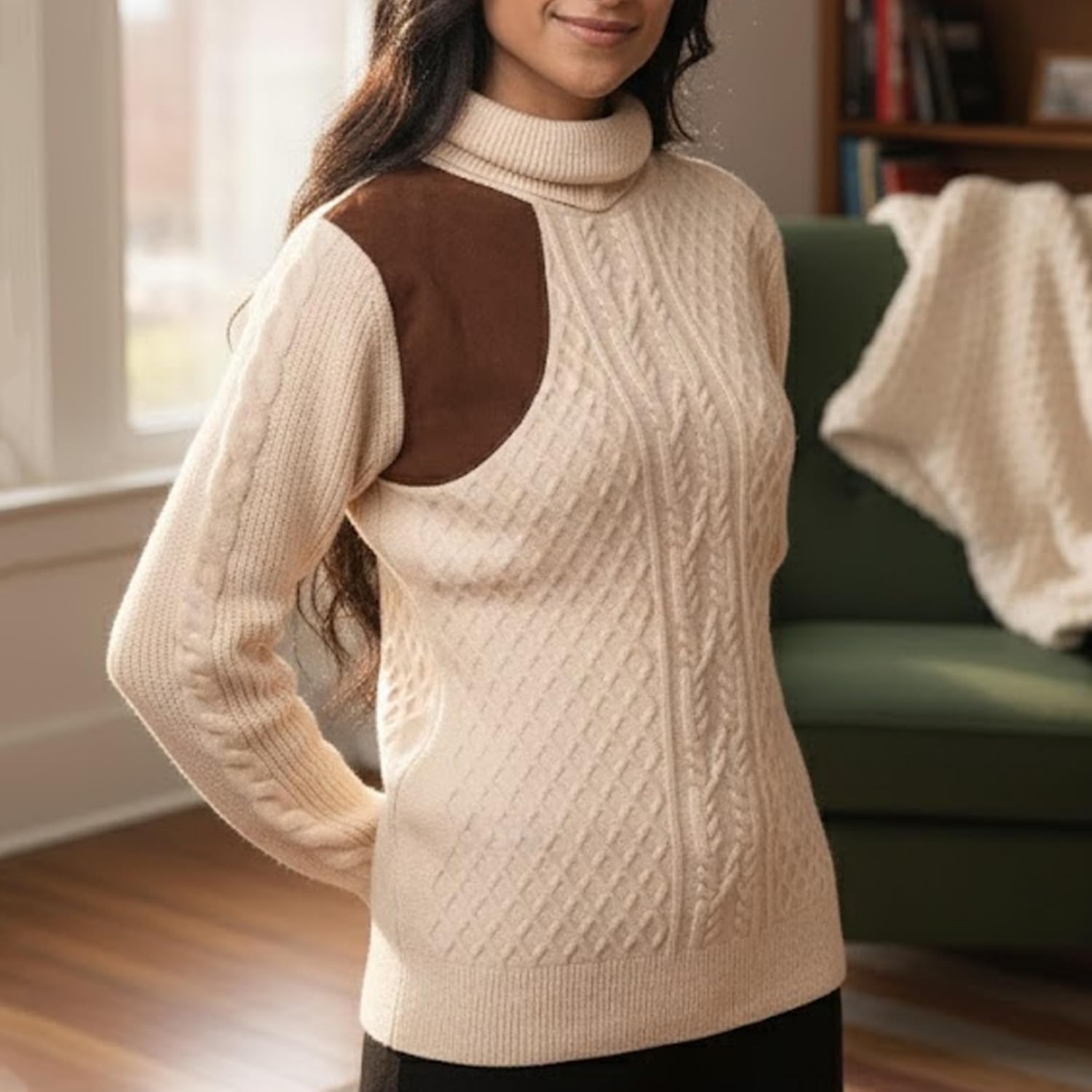 Fall Sweaters for Women - Turtle Neck Sweater for Women w/Long Sleeves, Sleeves Button Design & Knit Pattern - Image 6