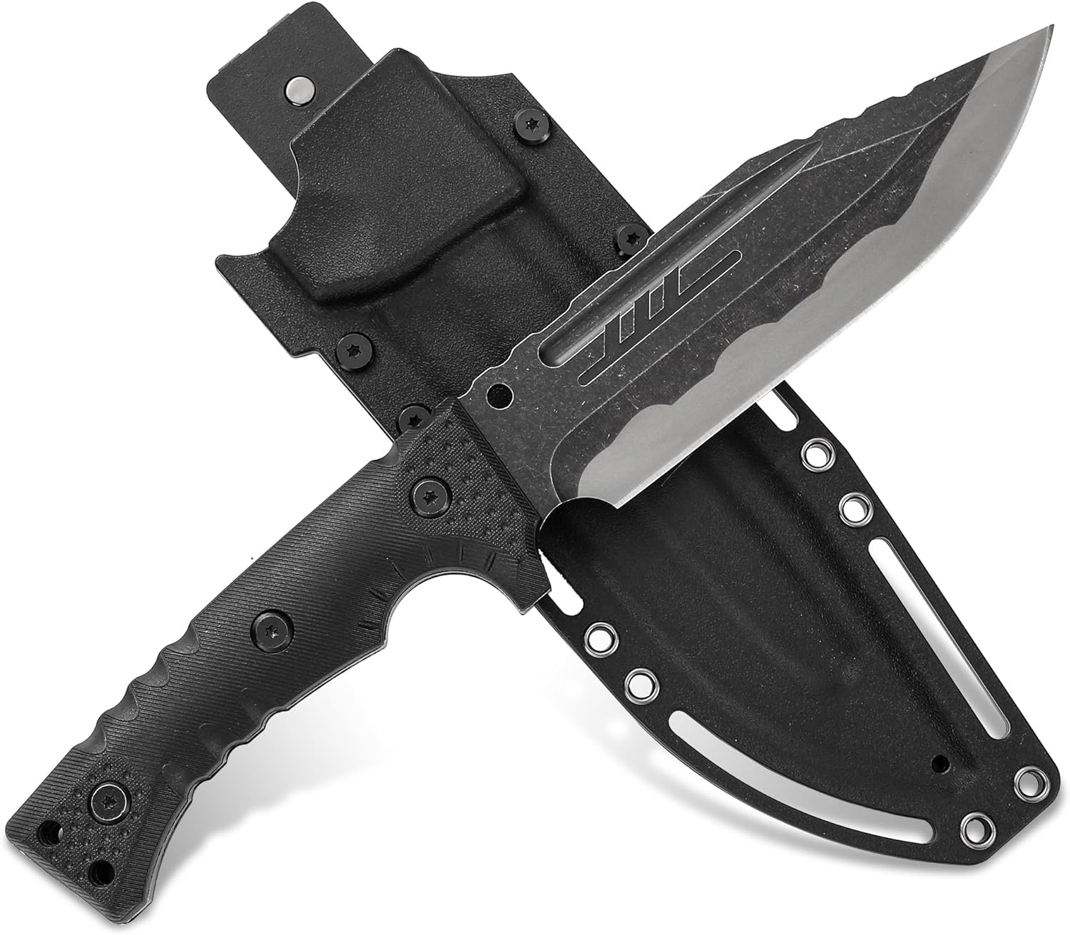 Big Fixed Blade Hunting Knives, Tactical Knife Full Tang with Sheath, Outdoor survival knife for Camping, Hiking, Gift Knives for Dad Husband Men Black-S06