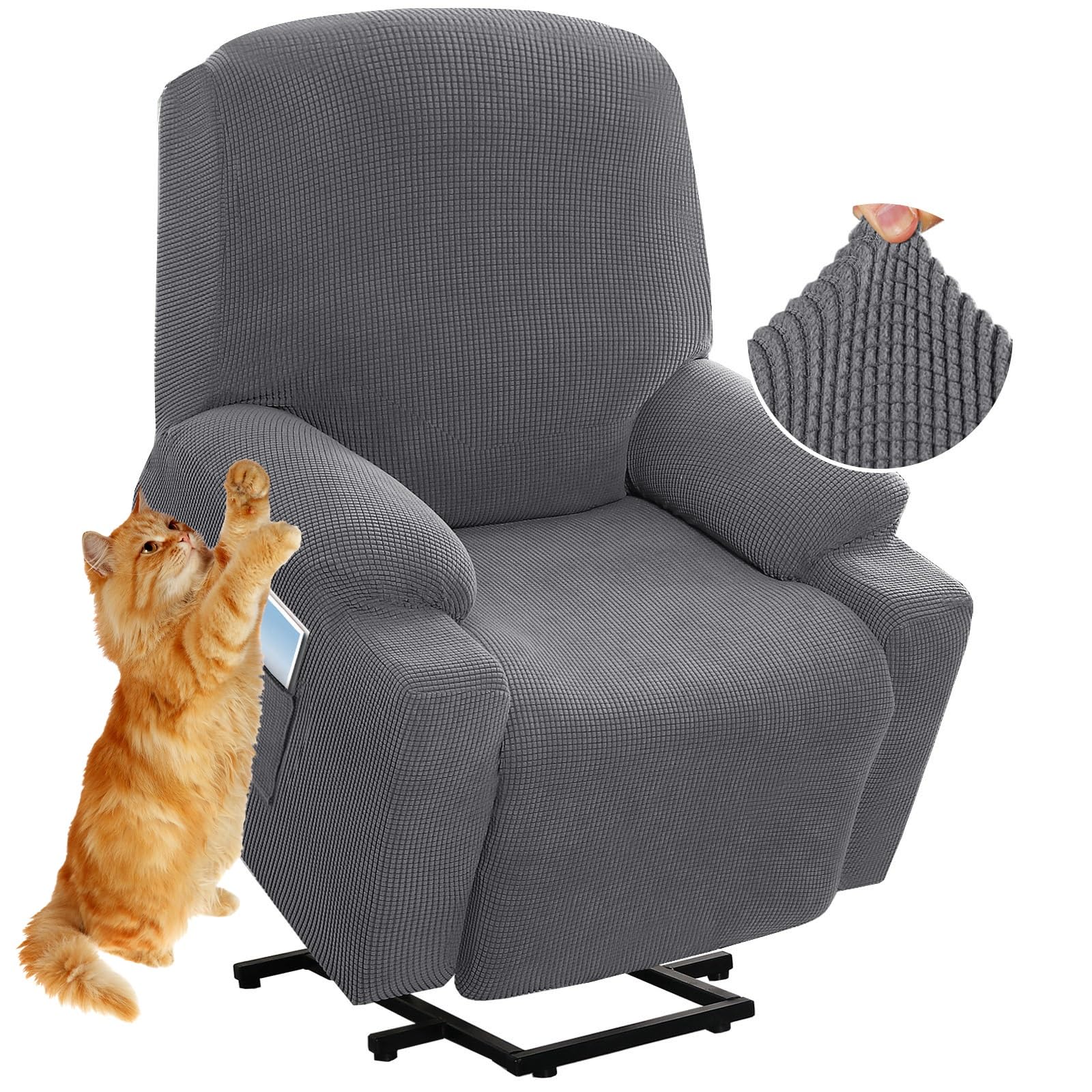 Copripoltrona Relax Reclinabile Universale, Copertura per Poltrona Elettrica Reclinabile per Poltrona Elasticizzato 1 Posto con Tasche, Coprisedile Poltrona Velluto Lavabile Antiscivolo ( Color : Gray