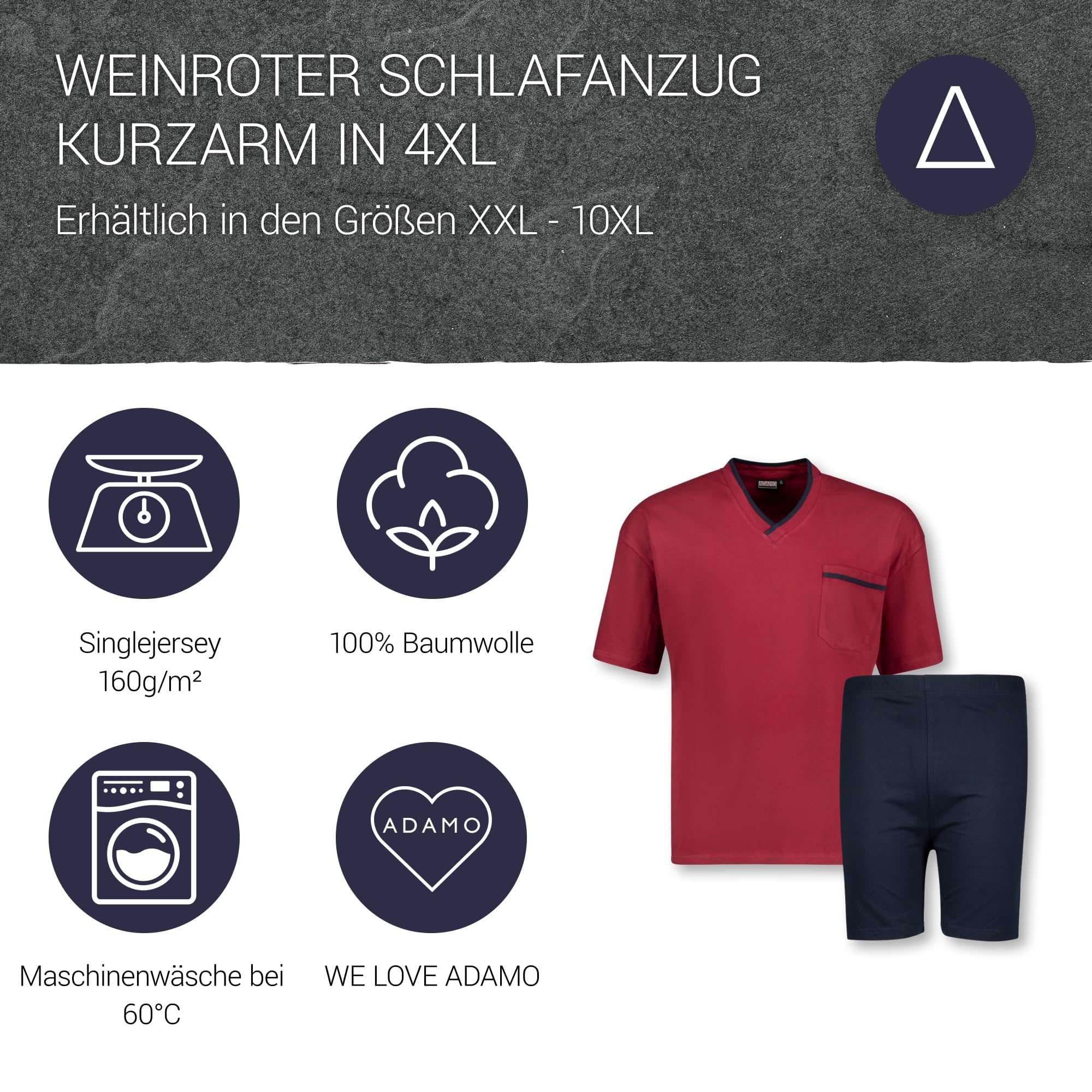ADAMO Herren Schlafanzug Kurzarm Übergrößen XXL - 10XL