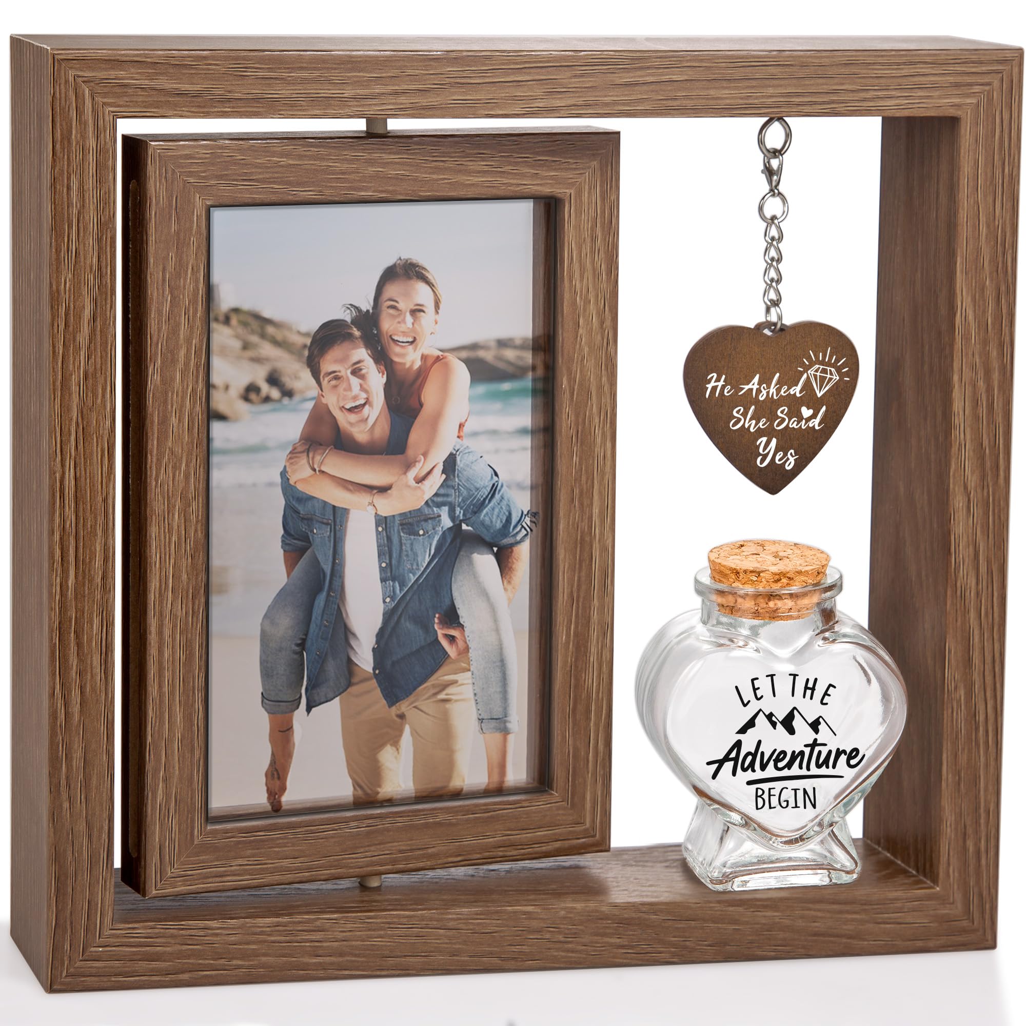 Gredstar Engagement Keepsake for Couples, Rotating Wooden 6x4 Photo Frame — image 1