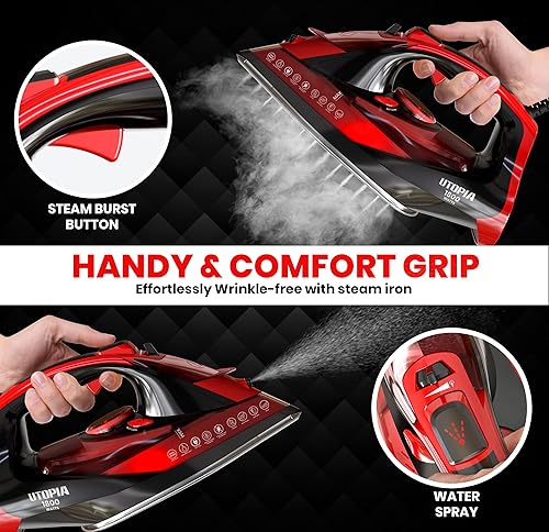 Miniatura 3 de Utopia Home Plancha de vapor para ropa, suela antiadherente, plancha de ropa de 1800 W con función de seguridad de apagado automático, control de