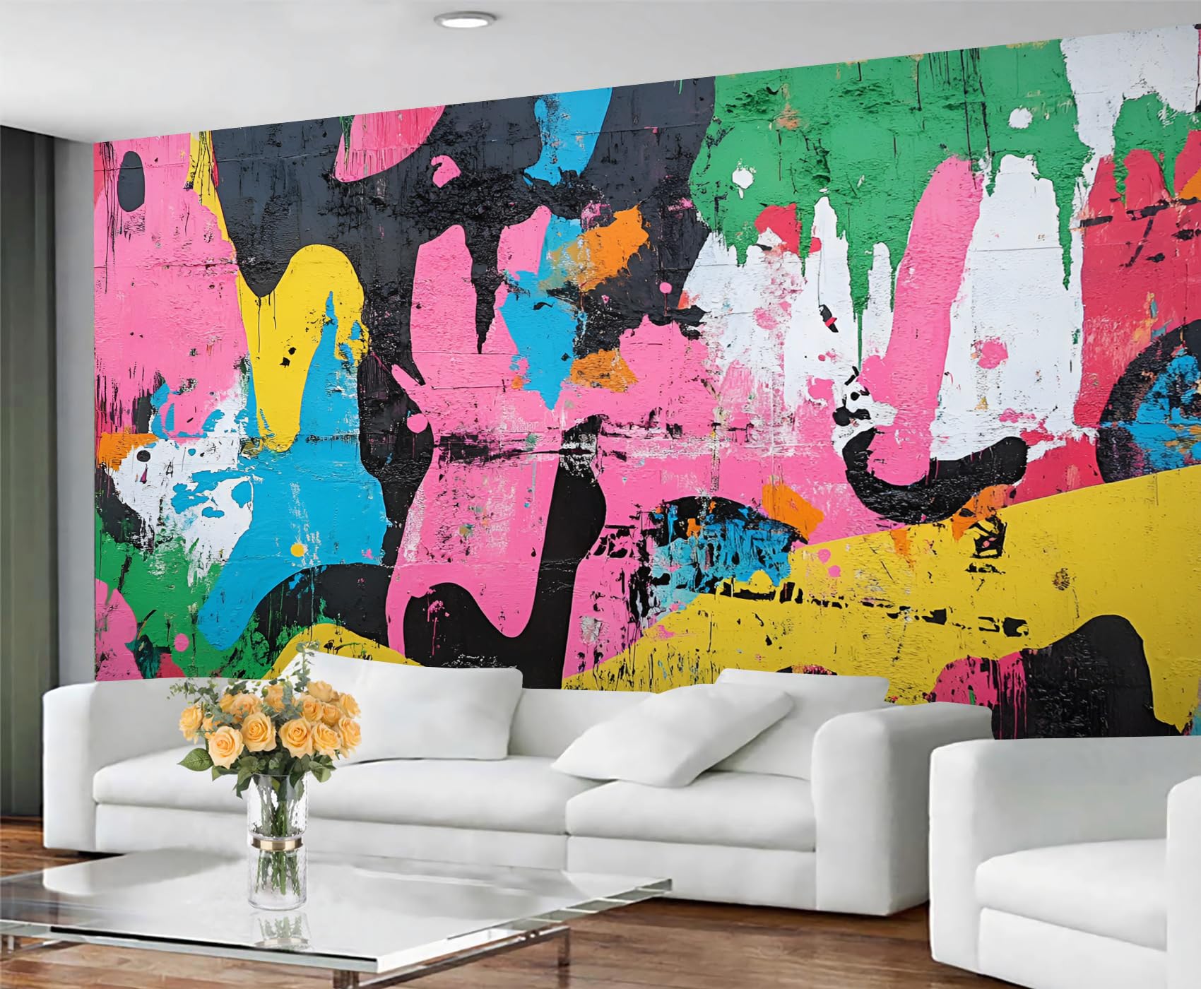 GIVLWF Wallpaper - Abstract Graffiti Mural & Home Decor, Colorful Street Art Bedroom Wallpaper, Grunge Style Wall Paper for Living Room, Large Mural, Not Self Adhesive