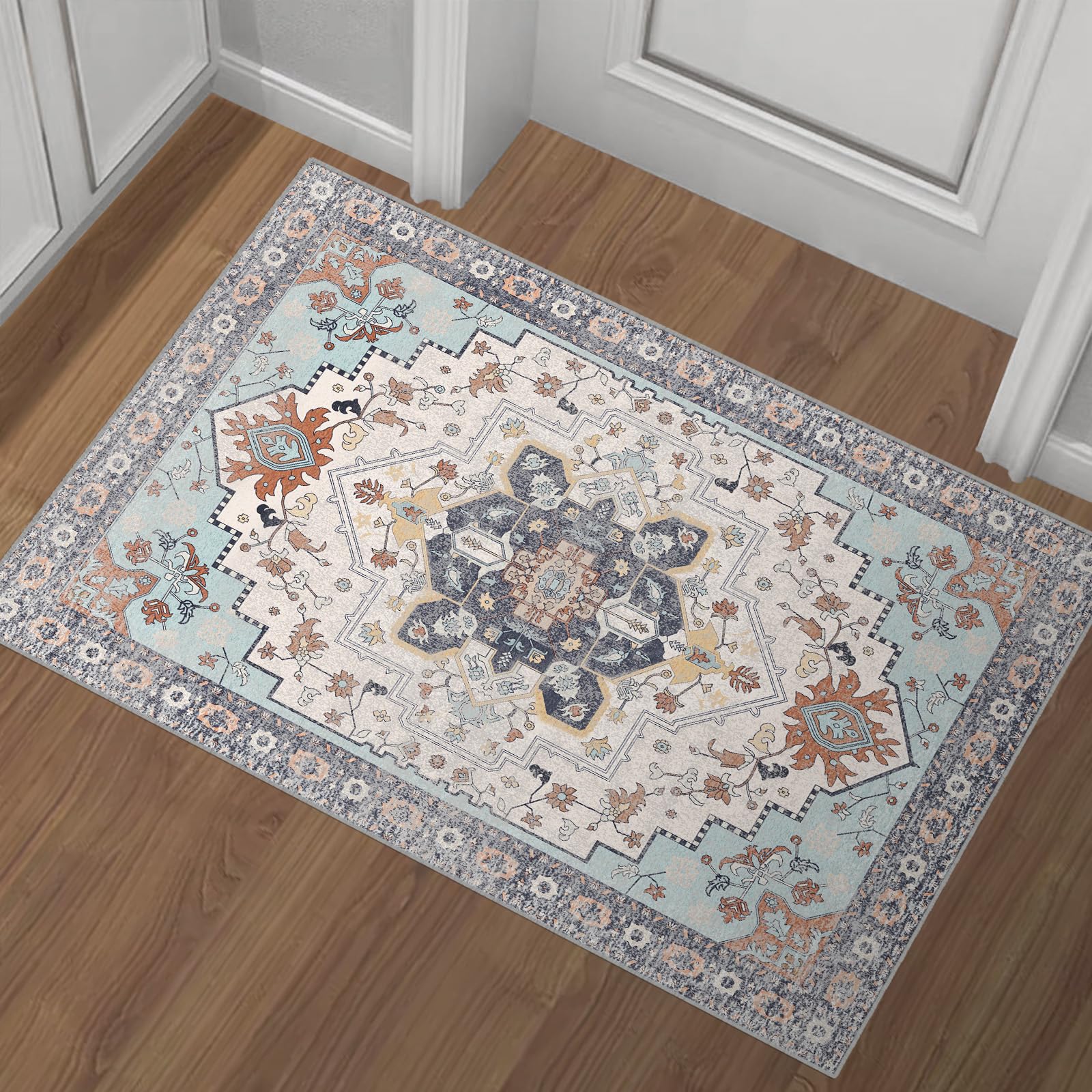 LOOMY Modern 2x3 Washable Rugs Non-Slip Entrance Mat Indoor Small Rug Bathroom Bedroom Kitchen Carpet Stain-Resistant and Colorfast