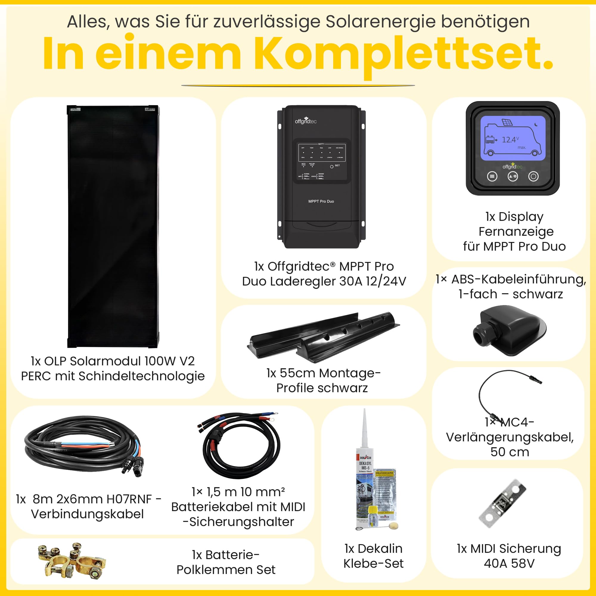 Offgridtec® MobileBlack M 100W Wohnmobil Solaranlage 30A MPPT OLP Solarmodul
