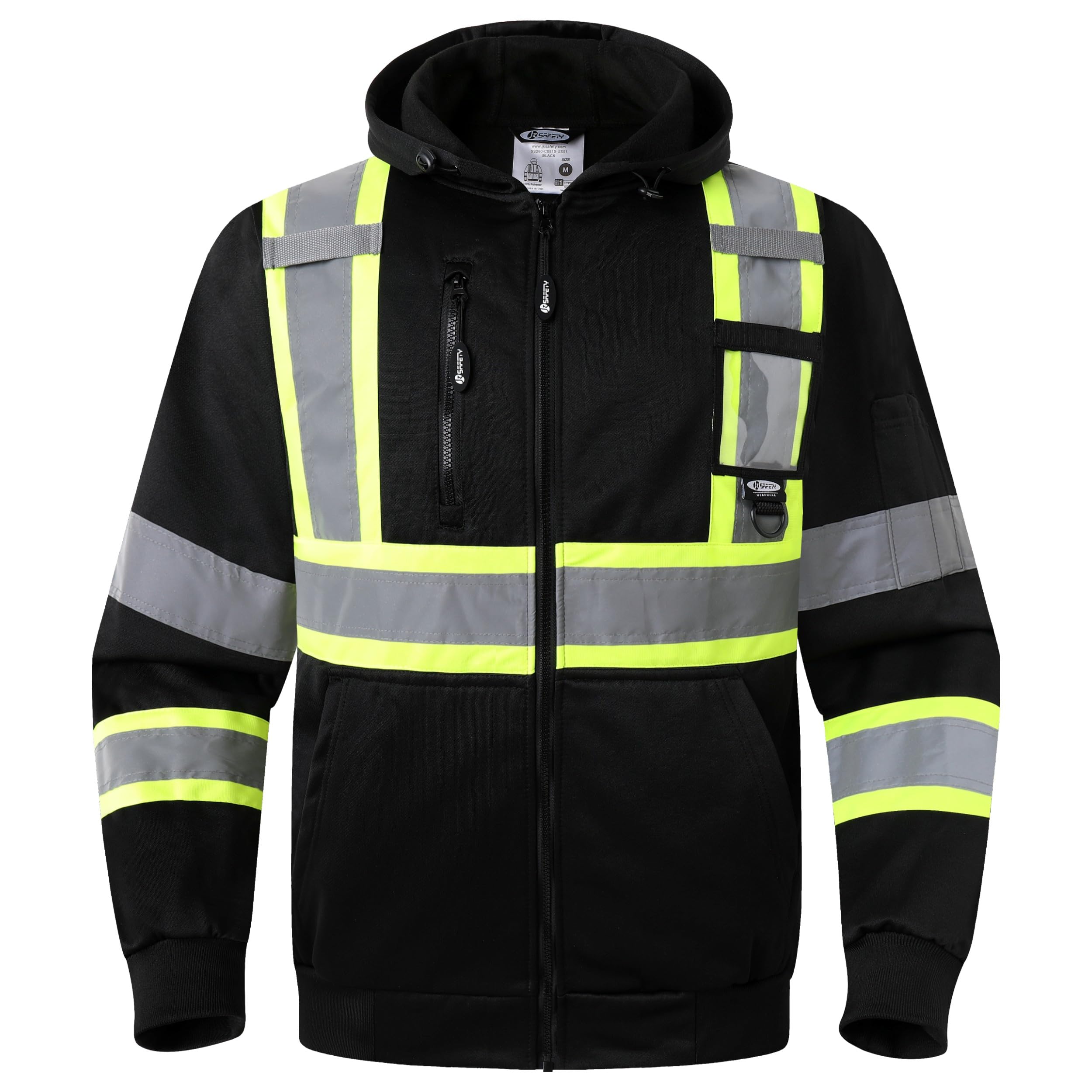 JKSafety Hi Vis Hoodie for Men Women High Visibility Reflective Sweatshirt with Zipper Meet ANSI Standard(SS260)