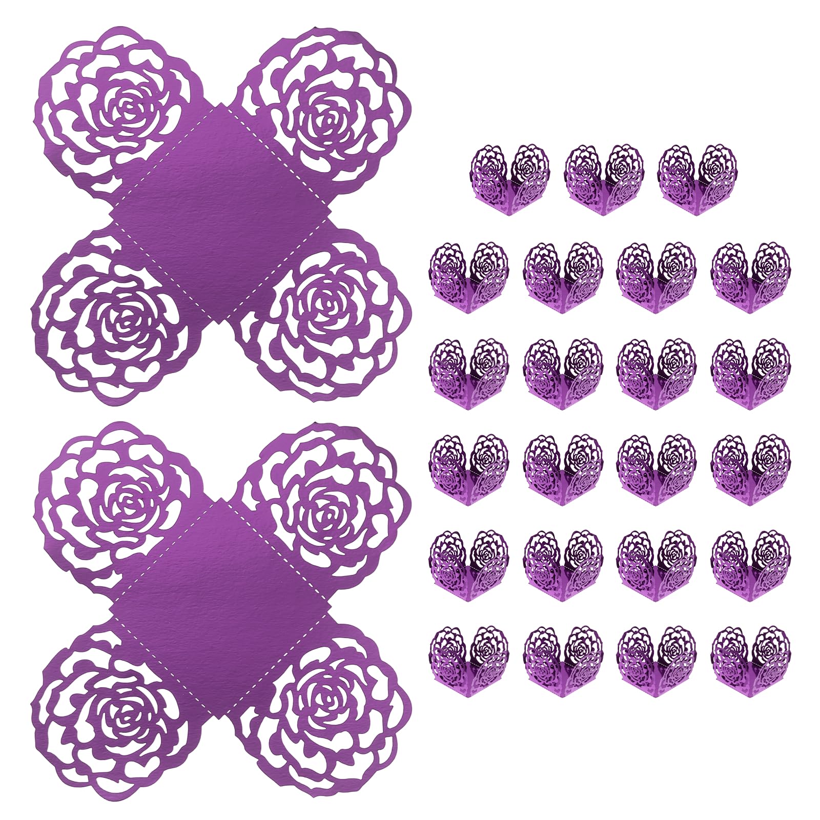 sourcing map 25PCS Truffle Wrappers, 4 Inch Mirror Paper Chocolate Candy Wrappers Rose Hollow Out Dessert Tray Square Baking Cups for Wedding Birthday Party Dessert Shops, Dark Purple