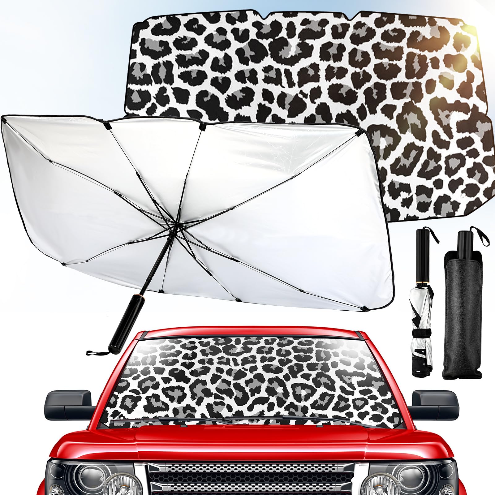 Riakrum Car Windshield Sun Shade Umbrella Foldable UV Ray Windshield Sun Shade Car Front Window Sunshade Keep Vehicle Cool Heat Reflector, Fit