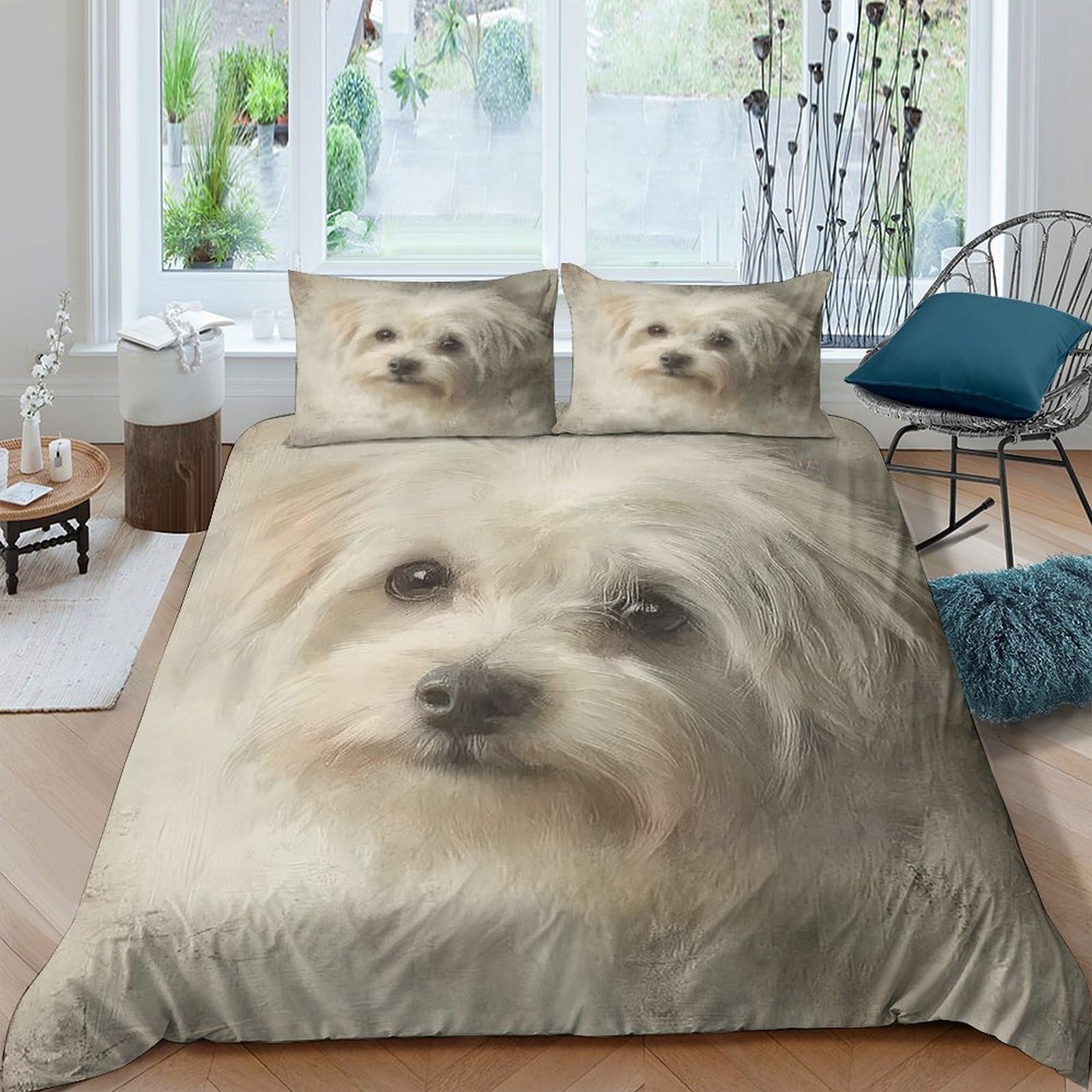 Ctjqhvkz Style-8 3D Printed Fluffy Dog Portrait Fitted Sheet Microfiber Soft Breathable Pet Face Bed Cover For Bedroom Guest Room Decor Single（135X200cm）