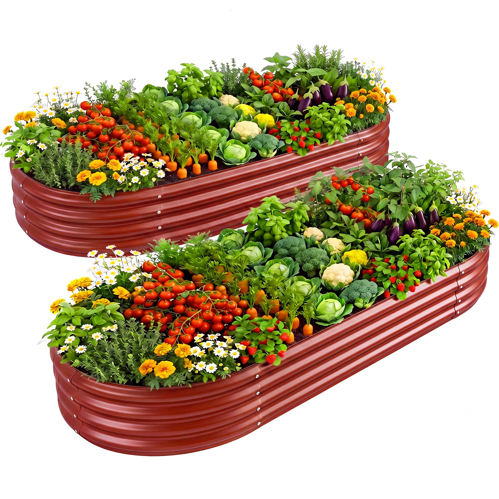 Land Guard 2 Pcs 6ft Metal Raised Garden Bed, 6 x 3 x 1 Galvanized Planter Raised Beds for Vegetables, Brown
