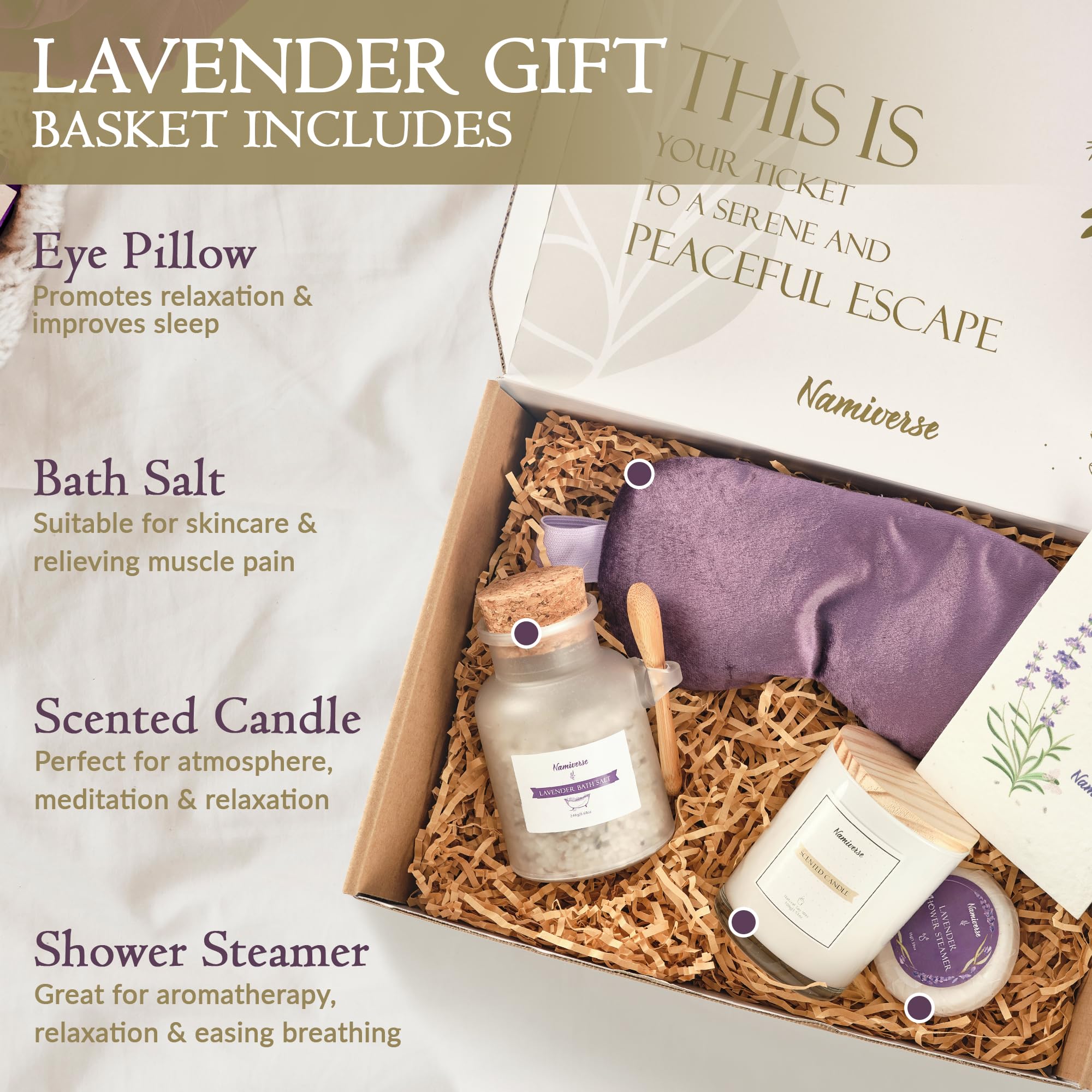Lavender Bath Set for Women, Birthday Basket for Female, Mom, Sis, Girlfriend, and Best Friends, Spa Gifts Baskets for Women- Relaxation Present for female Friend