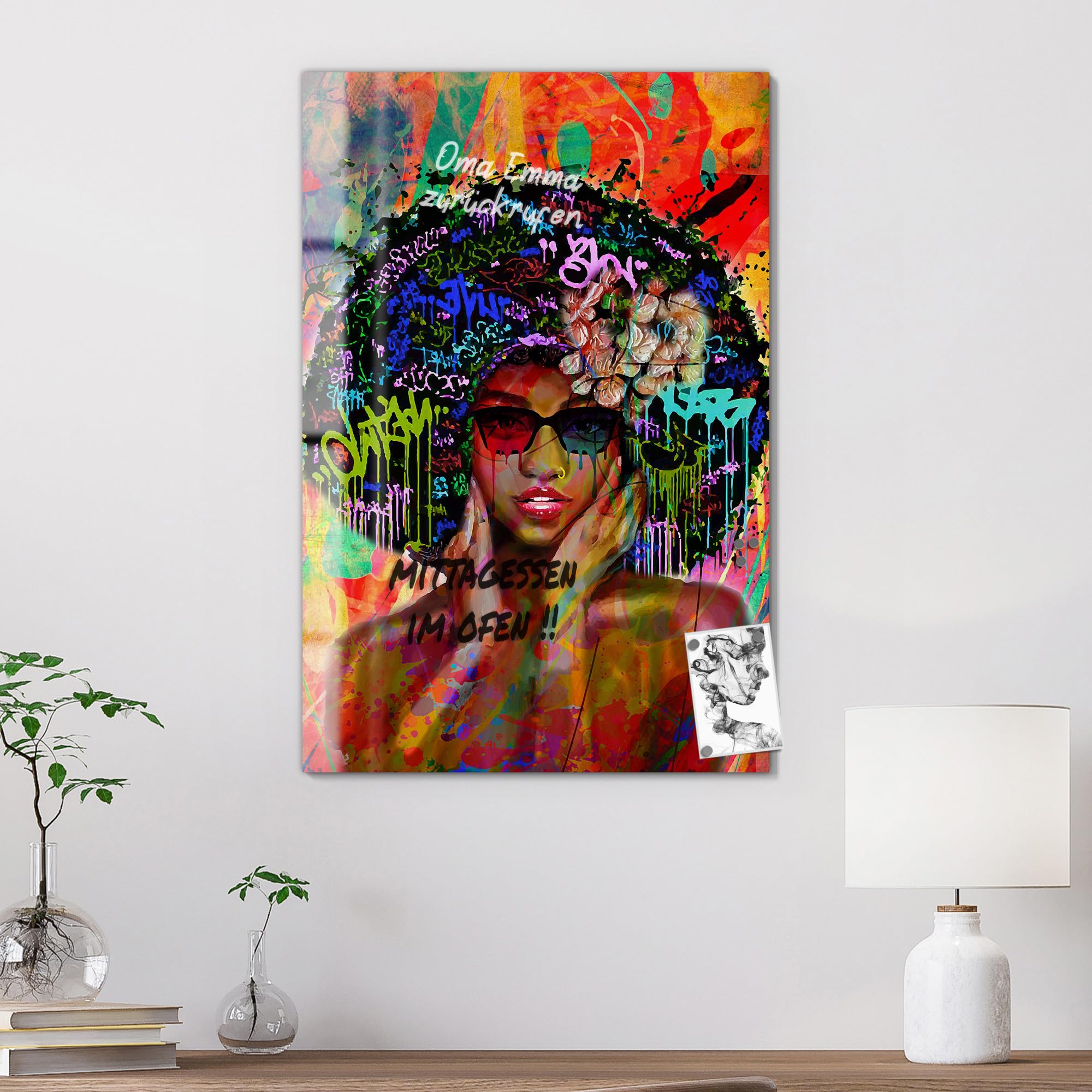 DEQOART Pizarra magnética de cristal, 60 x 90 cm, diseño "Urbaner Schimmer", pizarra magnética de cristal, incluye imanes, bolígrafo y paño para cocina y oficina, pizarra magnética y se puede escribir