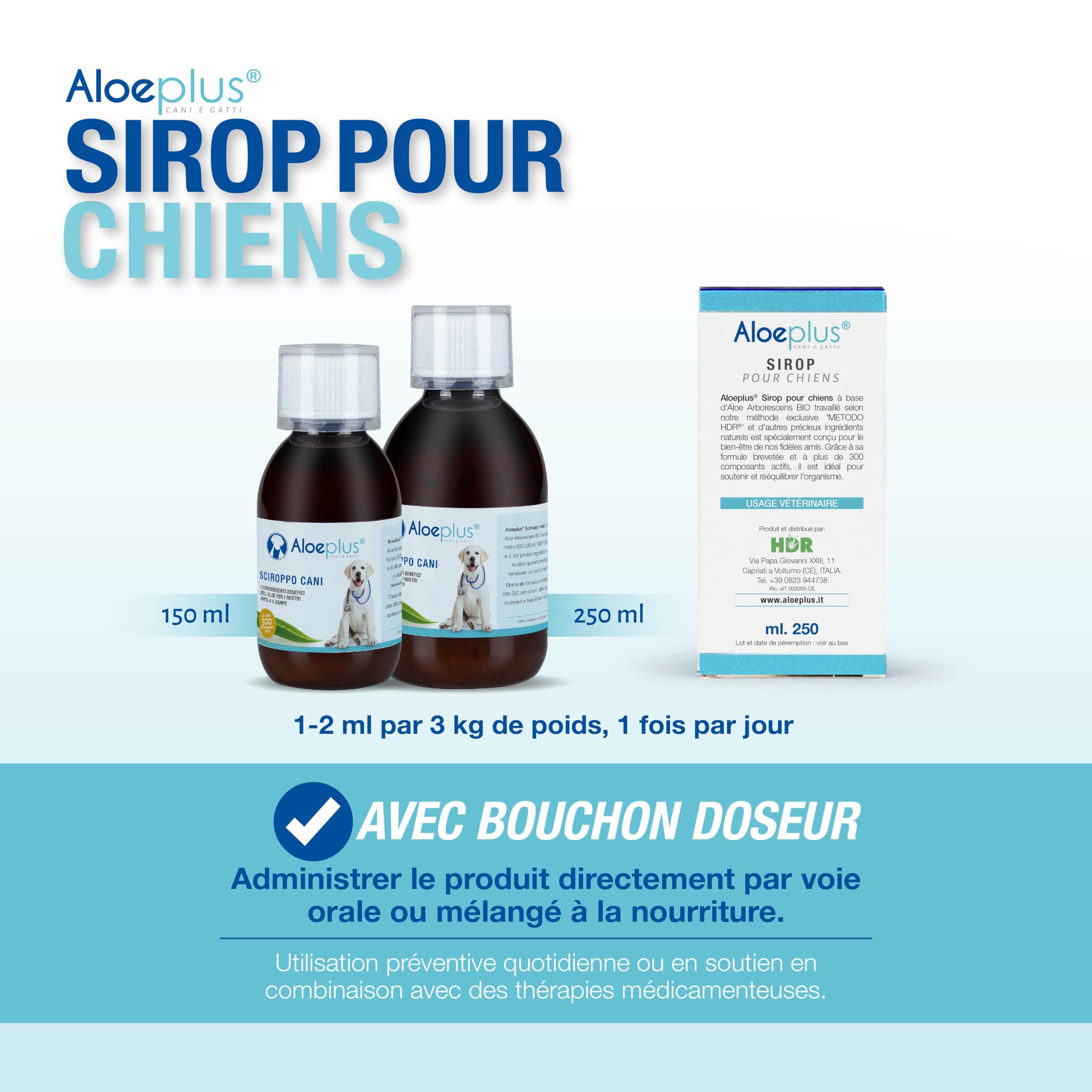 ALOEPLUS Chiens Sirop 150ml - Complément Alimentaire Énergétique et Détoxifiant à Base d'Aloe Arborescens Bio, Renforce Les Défenses Naturelles, Idéal comme Revitalisant pour Chiens Âgés et Chiots