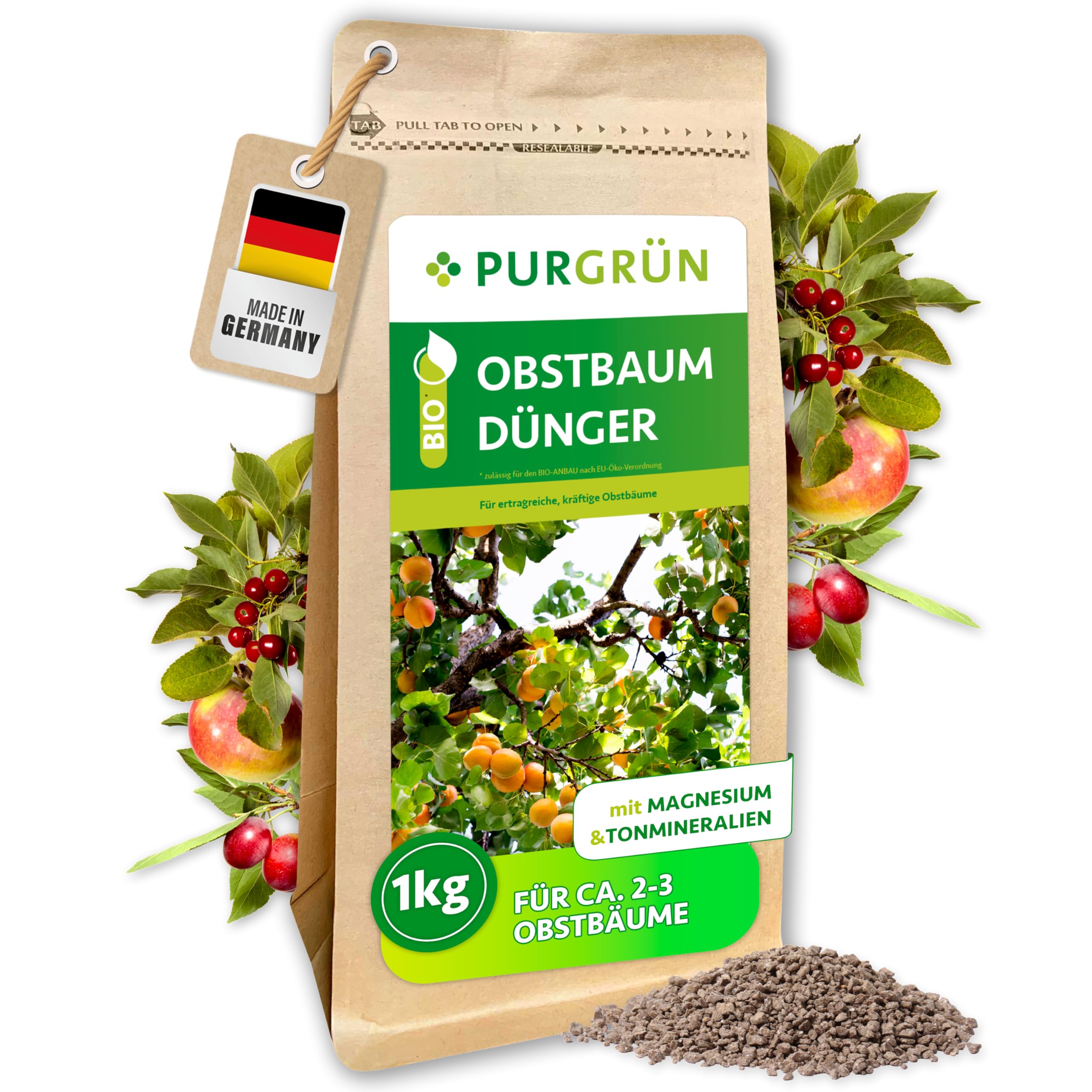 Purgrn Bio-Obstbaum-Dnger 1 kg  Organisch-mineralische Rezeptur   Feinkrniges Krmelgranulat  NPK 6+3+8  Mit Magnesium fr groe,  aromatische Frchte  Verbessert die Bodenqualitt : Amazon.de: Garten