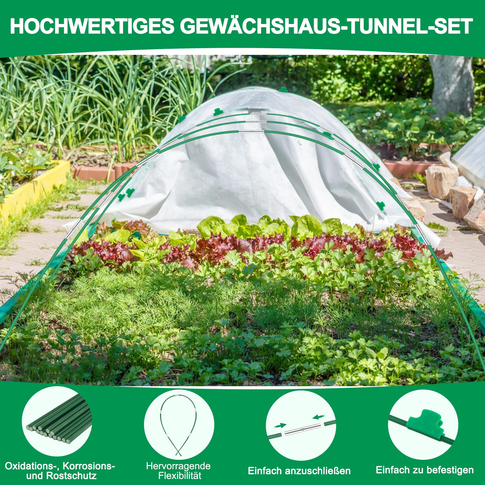 36 sztuk łuków tunelowych do roślin 43 cm, łuki tunelowe do tuneli foliowych, odporne na rdzę, włókno szklane, stabilne, trwałe, bez zginania, opony ogrodowe, do szklarni, do słupków ogrodowych