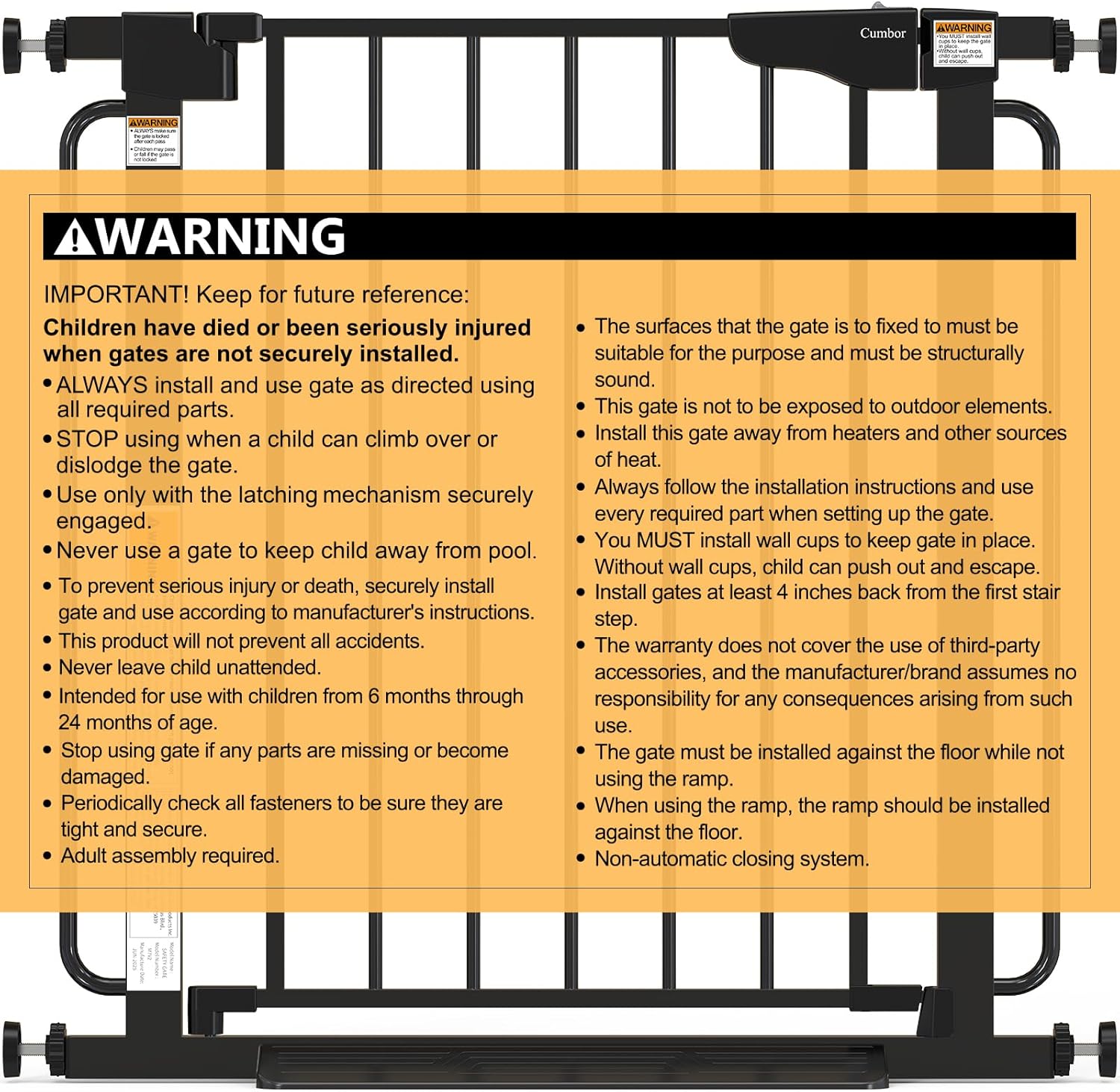 Cumbor 29.7-57" Extra Wide Baby Gate for Stairs, Mom's Choice Awards Winner-Dog Gate for Doorways, Pressure Mounted Walk Through Safety Child Gate for Kids Toddler, Tall Pet Puppy Fence Gate, Black