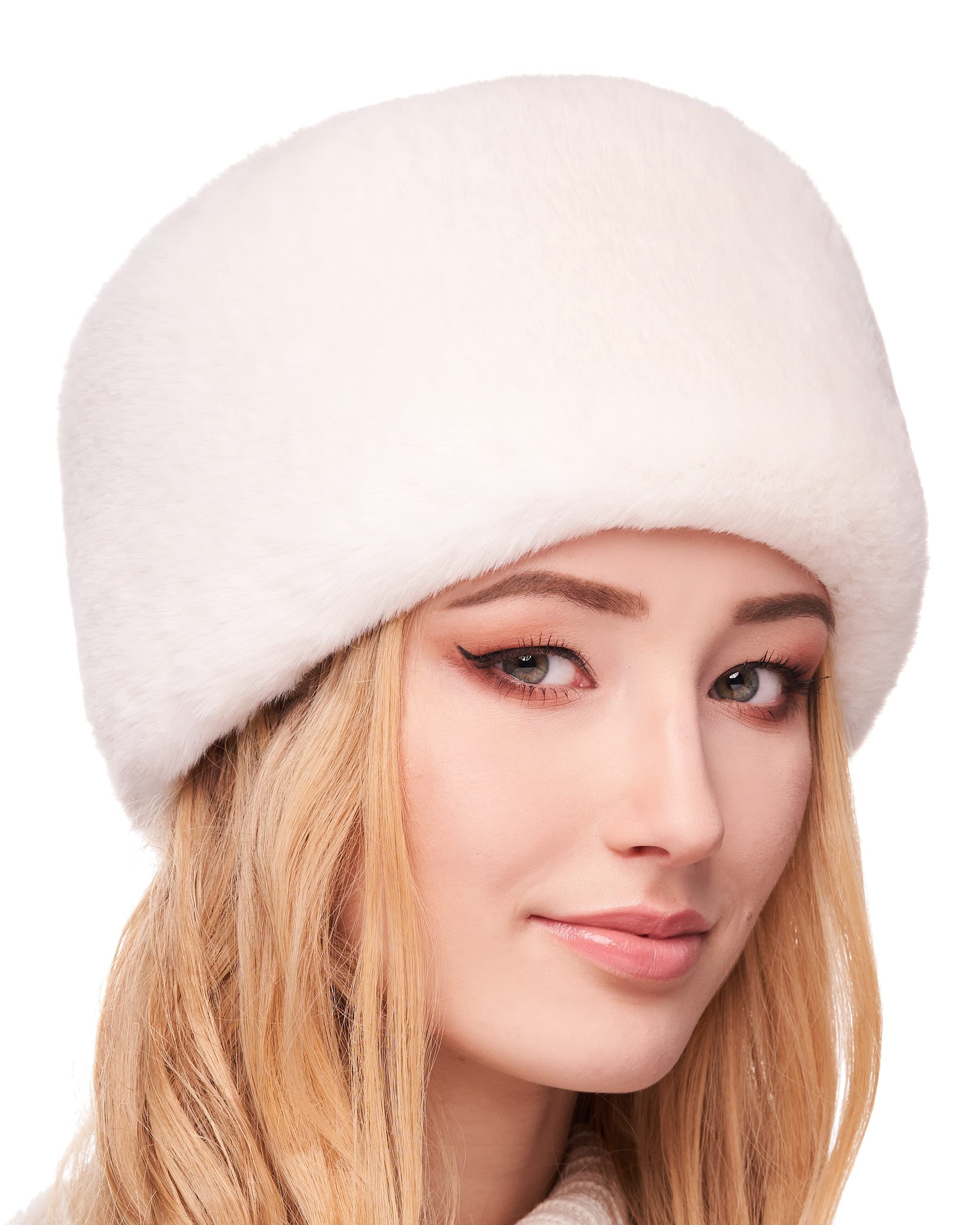 Futrzane Modern Cossack Hat - Ladies Faux Fur Hats - Soft Winter Hat for Women (XL, Ecru Modern)