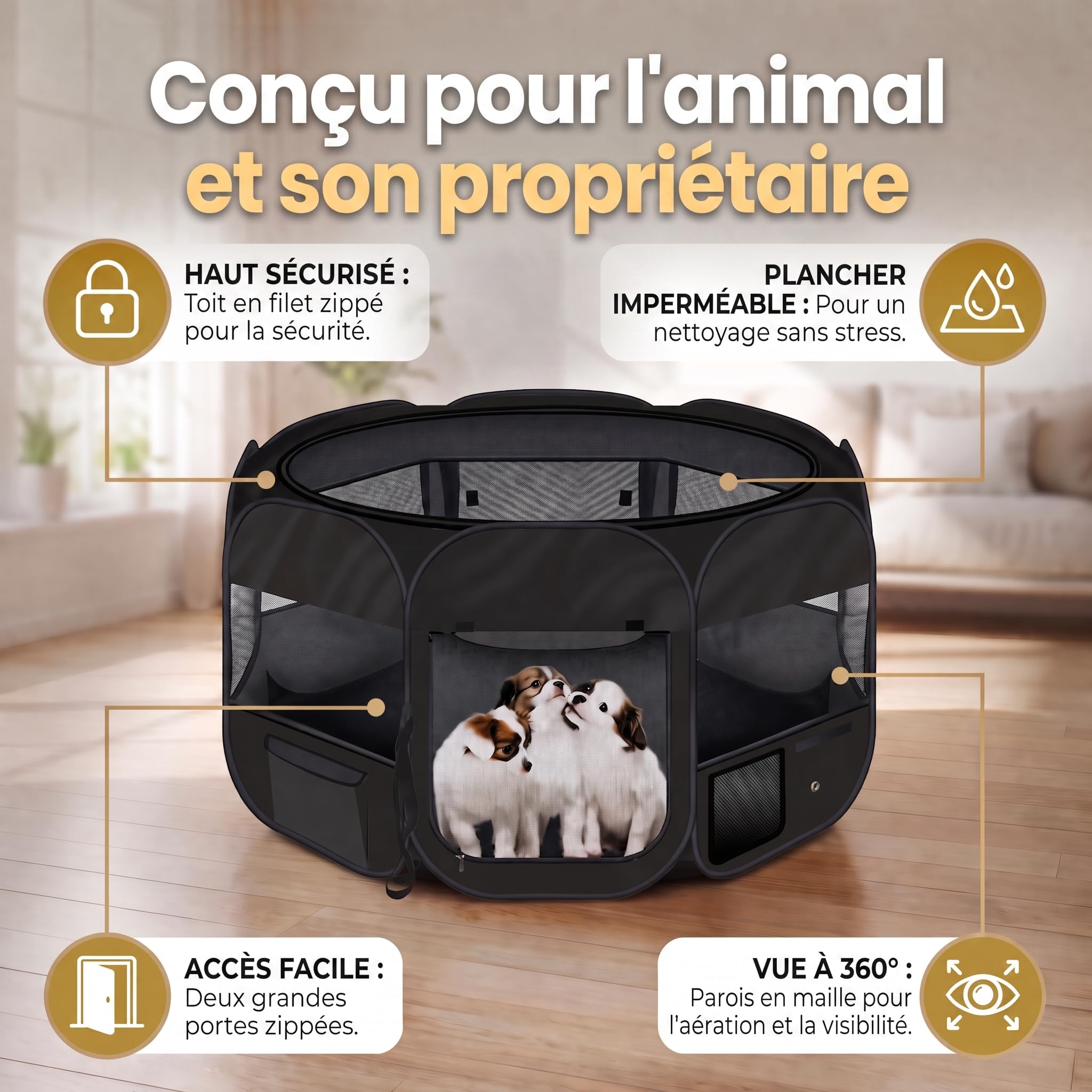 All Pets United® Parc pour Chiots & Chats, 120x120x65 cm, Pop-Up