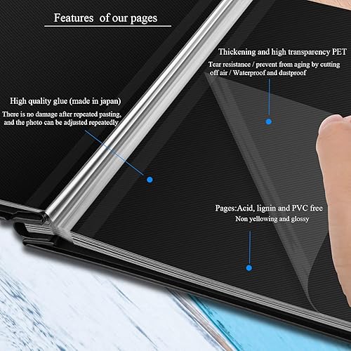 Miniatura 3 de Álbum de fotos autoadhesivo, cubierta de piel autoadhesiva, 40 páginas negras, álbum de recortes magnético para manualidades, álbumes de fotos