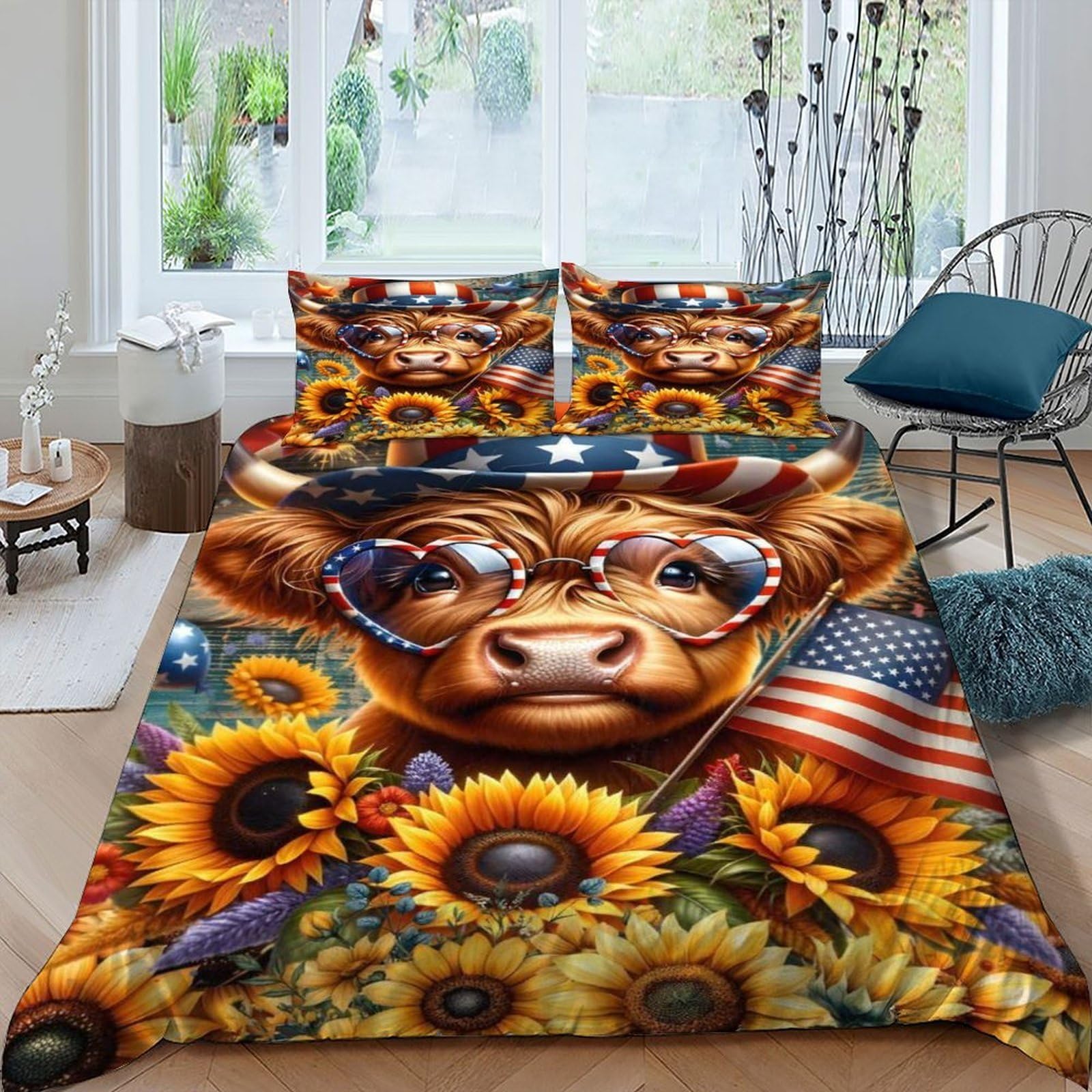 Housse de couette drapeau américain anti-plis King 3 pièces avec fermeture