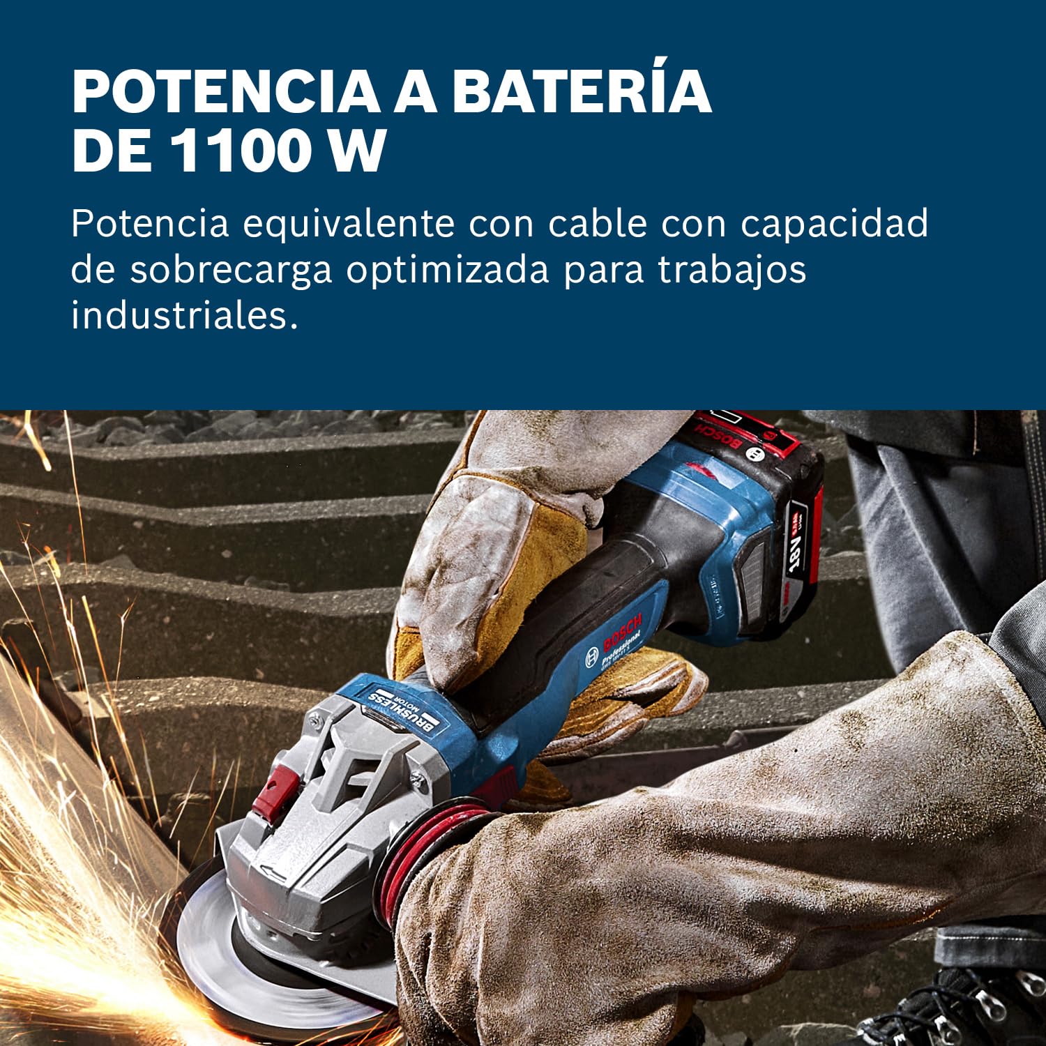 Bosch Professional 18V System amoladora angular a batería GWS 18V-11 S (diámetro del disco de 125 mm, sin batería/cargador), sin ajustes de velocidad