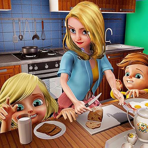 Simulador de diversão de família virtual mãe 3D: feliz família mãe crianças bebê cuidados aventura j