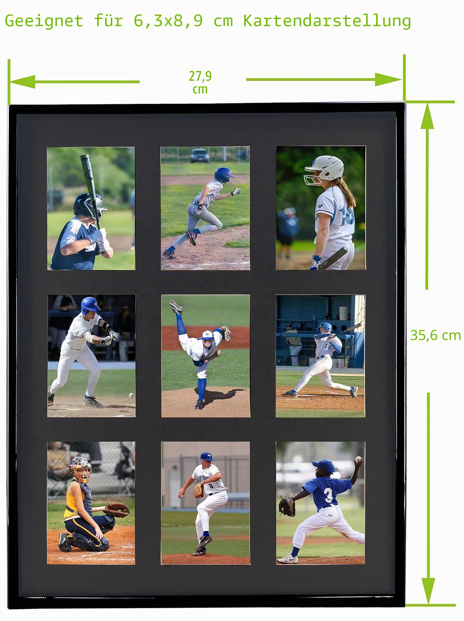 Sammelkarten-Display-Rahmen für 9 Standardkarten, 2 Stück, UV-Schutz, Schwarze säurefreie Matte, Sportkartensammler Wanddisplay, Halter für Baseball, Basketball, Fußball, Hockey, Standardkarten
