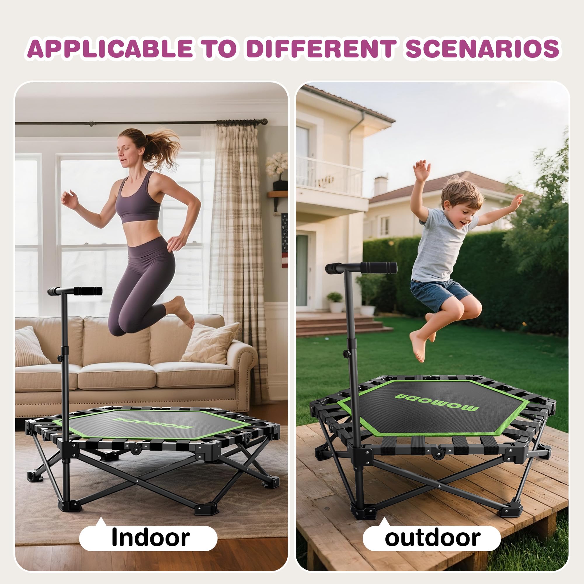 MOMODA Mini Trampolino da 76,2 cm/114,3 cm, per Bambini e Adulti, Trampolino Pieghevole con Manico, carico Massimo 90,7 kg