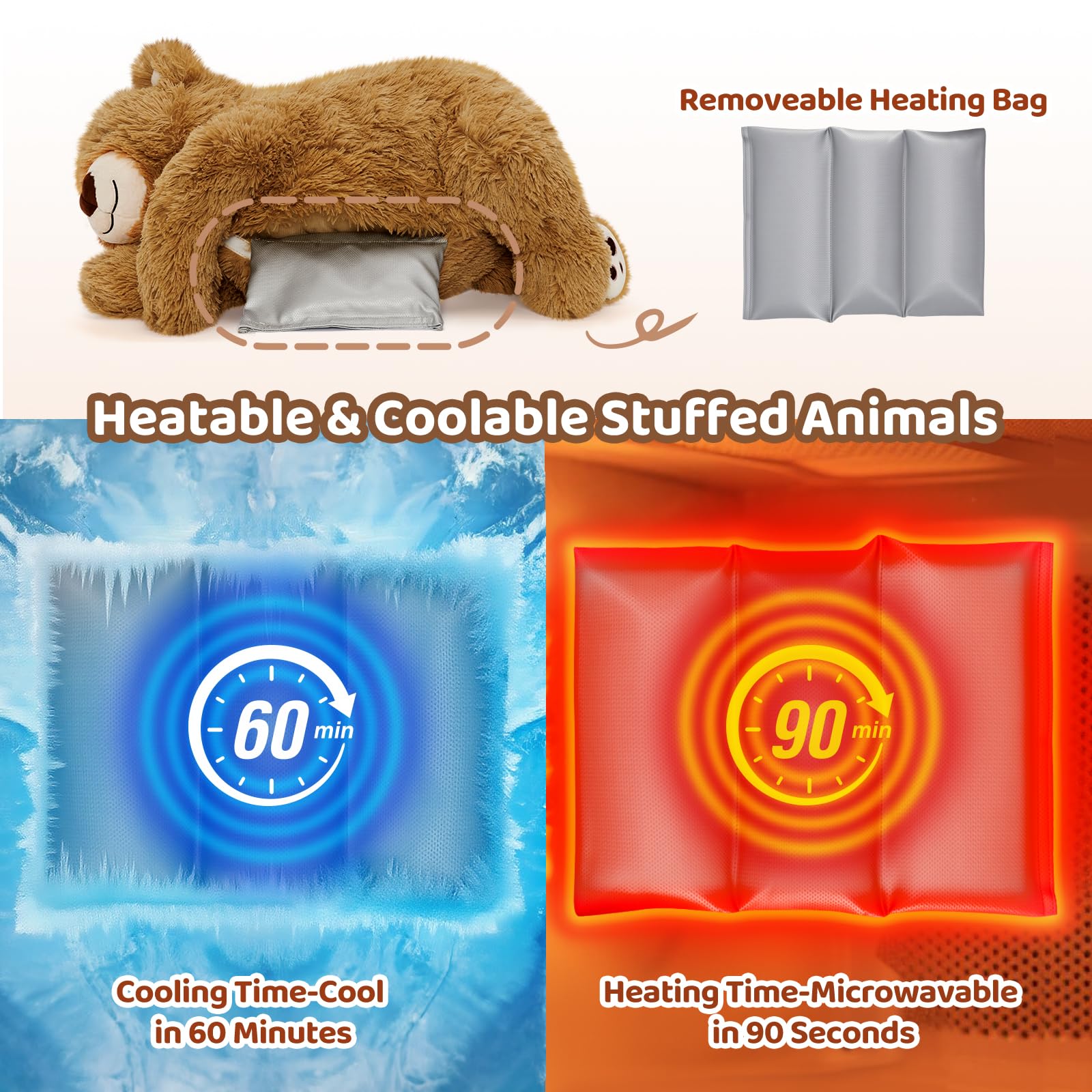 Mewaii Peluche Orso Marrone Riscaldabile e Ponderato da 23 Pollici con Cuscinetto Rimovibile – Morbido Cuscino da Abbraccio per Bambini e Adulti, Regalo Caldo e Accogliente