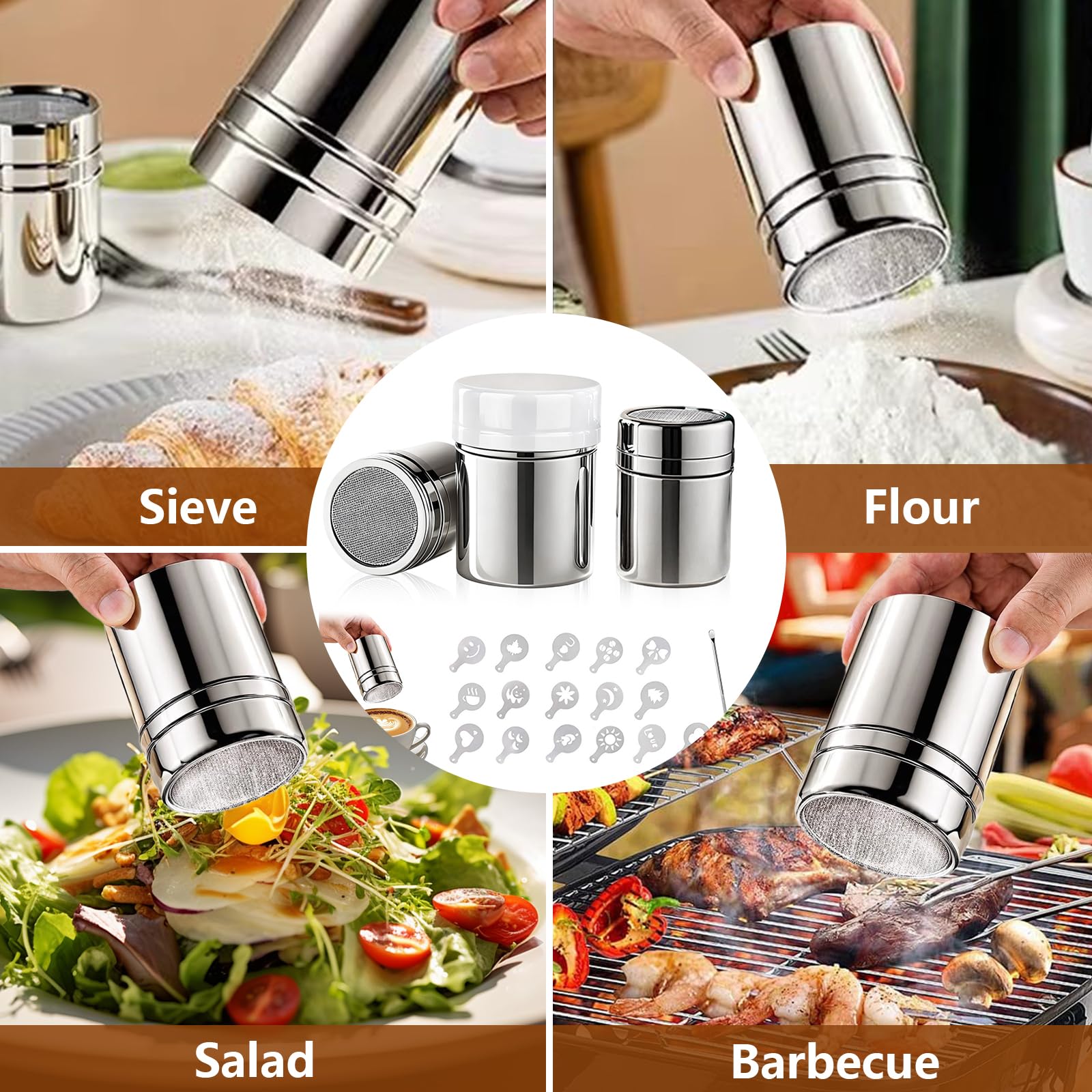 3 sztuki cukiernicy pudru, kakao do cappuccino 304 ze stali nierdzewnej 304, solniczka i mąka