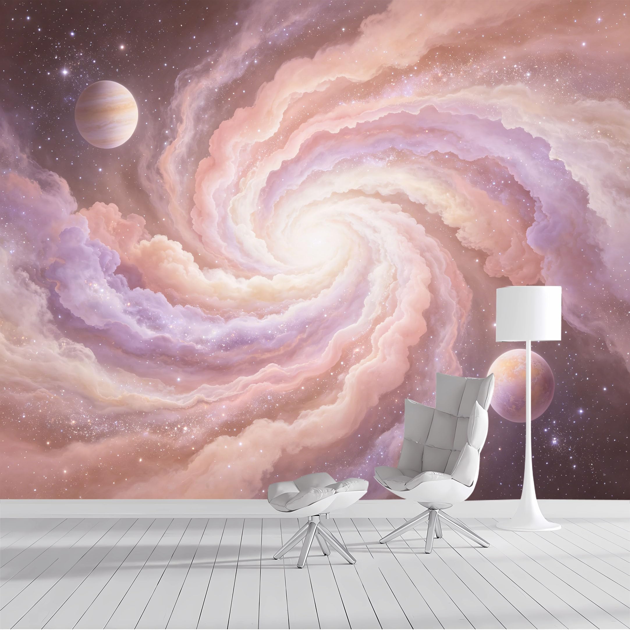 Custom Size Wall Mural Swirling Nebula Planets Cosmic Sky Watercolor SelfAdhesive Wall Fabric Removable Peel and Stick Wallpaper Wall Decor for Living Room Bedroom Bathroom