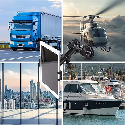 Miniatura 2 de Soporte de aluminio para tablet con base de doble ventosa para parabrisas de cochebarco, soporte para tableta compatible con iPad Air de 13 pulgadas