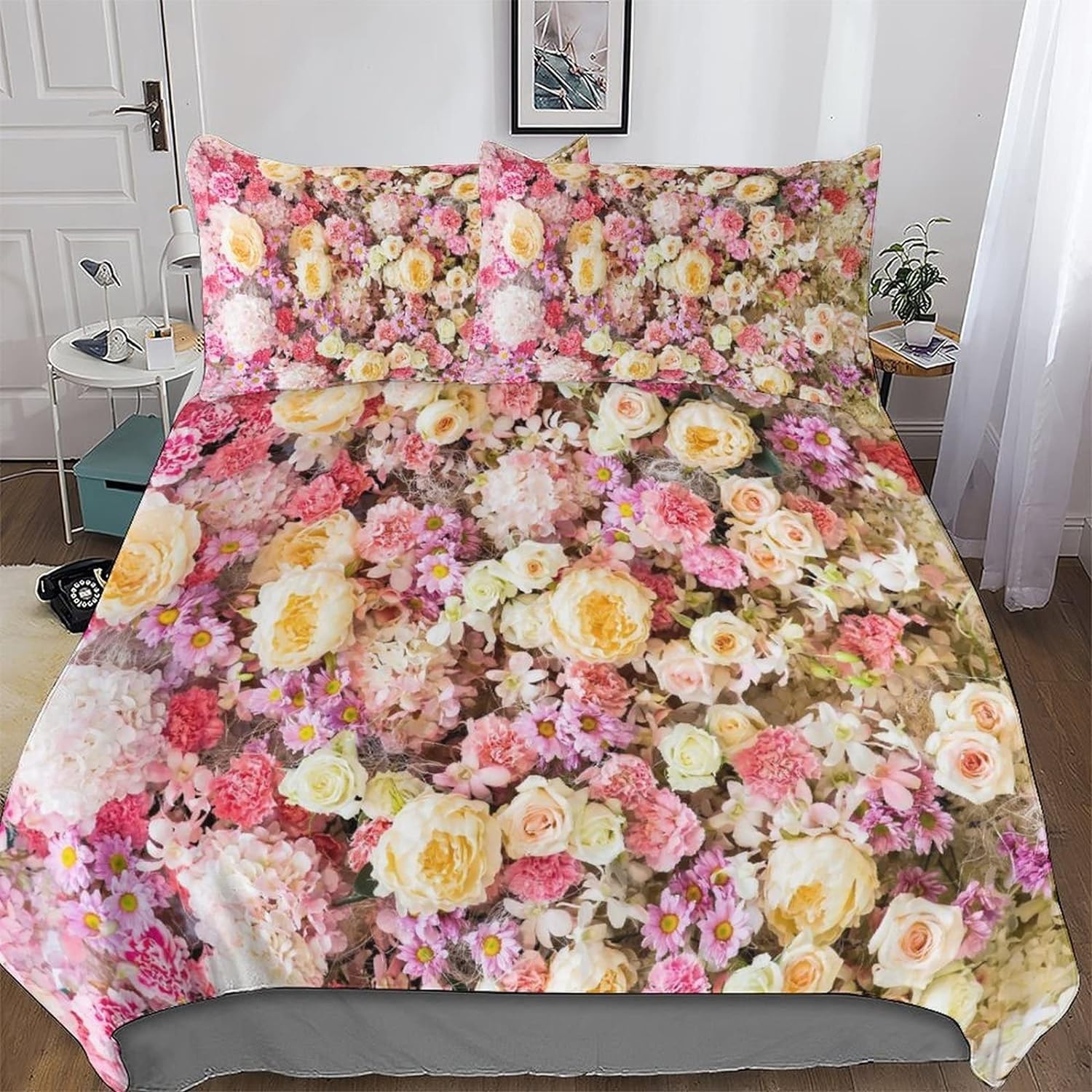 Housse de couette rose facile à enfiler avec fermeture éclair pour lit enfant et ado