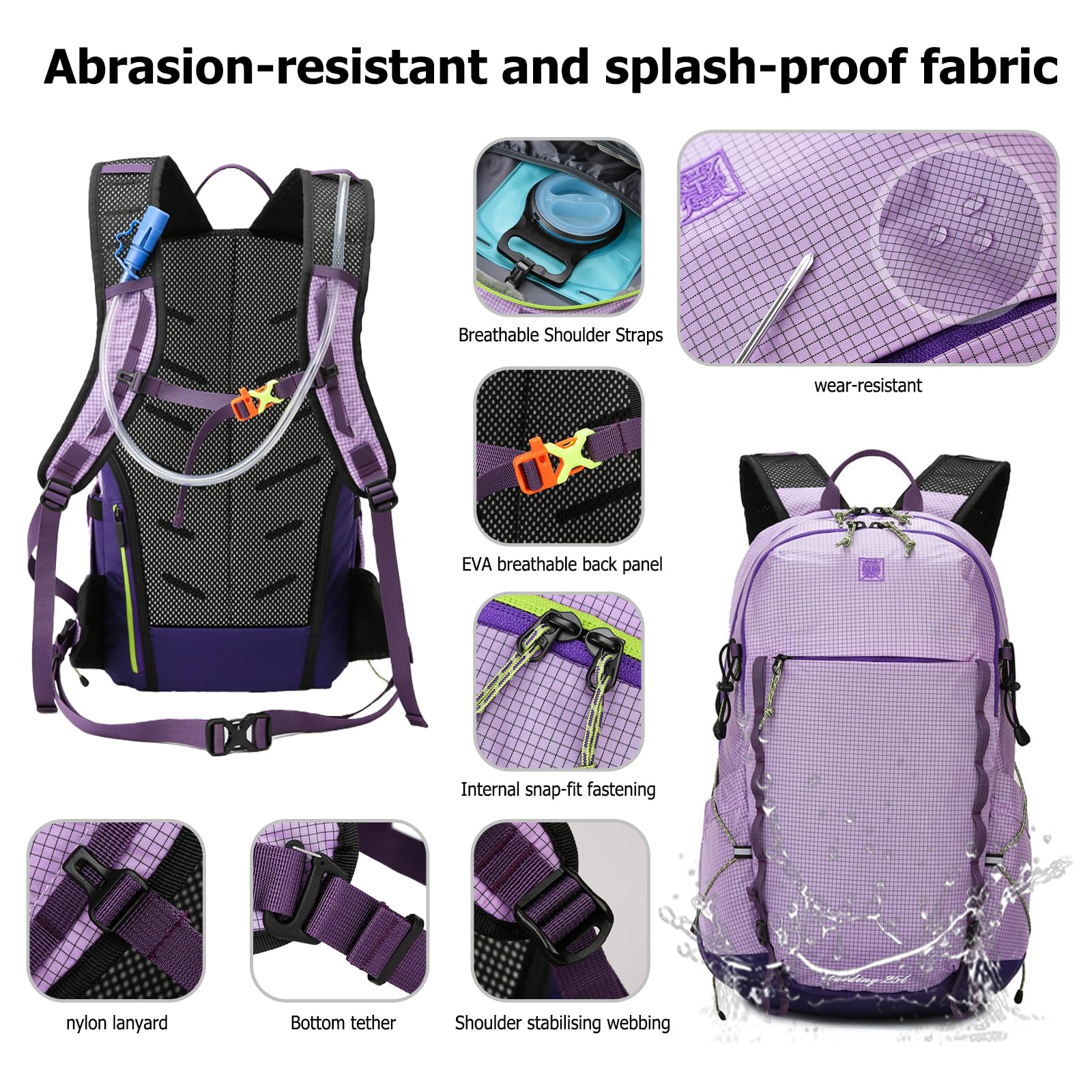 20L Zaino da Trekking Zaino Impermeabile Hiking Backpack Nylon Zaini per Donna Uomo Ciclismo Arrampicata Sport Nero