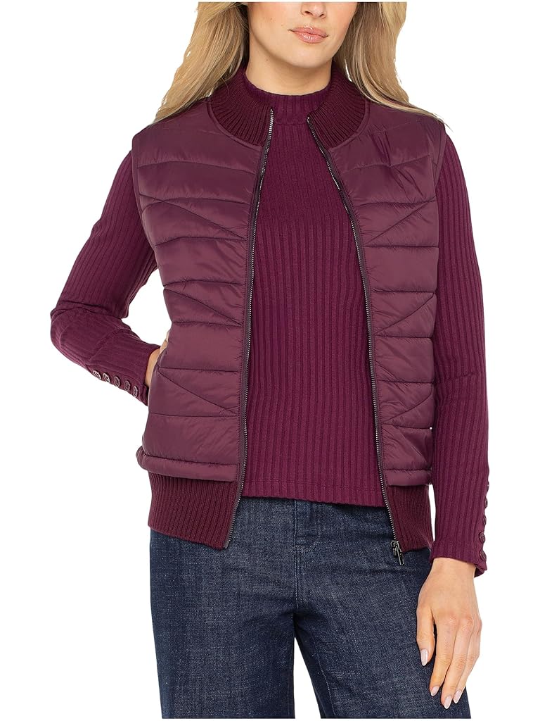 Burgundy Liverpool Los Angeles Sleeveless Quilted Front Full Zip Sweater Vest