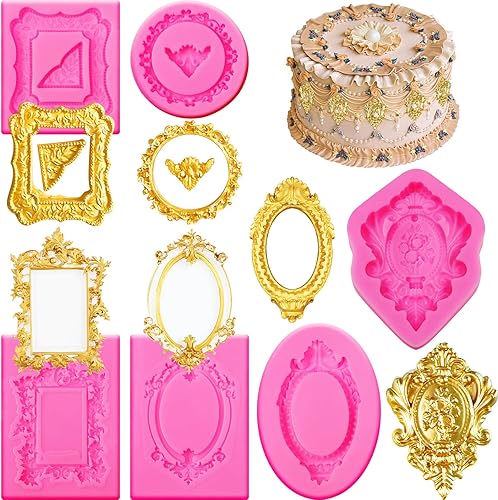 Miniatura 11 de 5 paquetes de moldes barrocos para fondant, bordes barrocos, moldes de silicona para decoración de pasteles