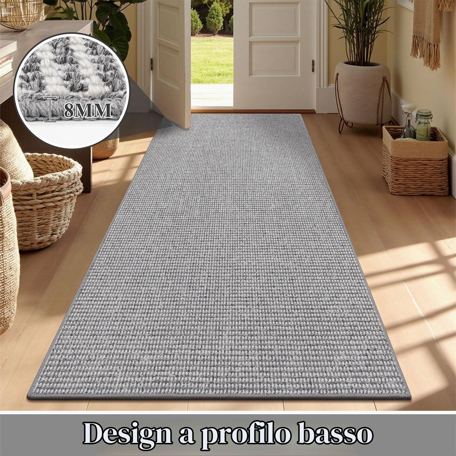 Enyhom Tappeto Corridoio Lungo 80 x 200cm, Assorbente Tappeto Cucina Antiscivolo Lavabile Passatoia Corridoio, Passatoia Cucina Tappeti Runner per Ingresso Lavanderia, Grigio + Bianco