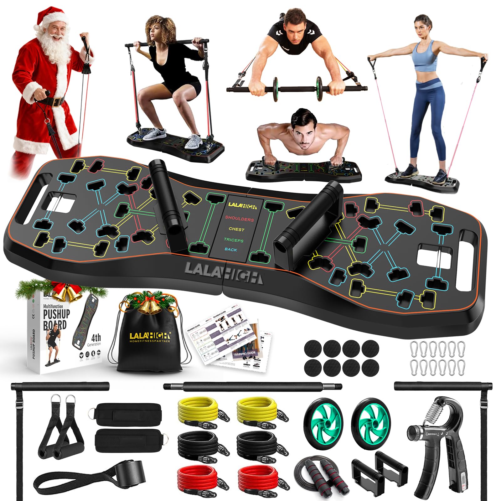 LALAHIGH Push Up Board,36 in 1 Home Gym Equipment with Ab Roller Wheel & Resistance Bands, Portable Foldable Workout Board for Full Body Strength Training Men Women,Christmas Gift